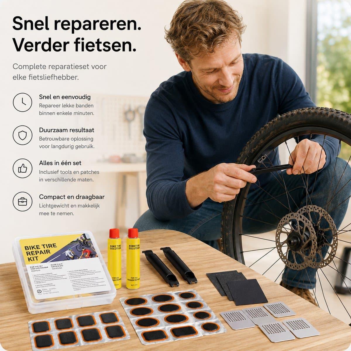 BOTC Fiets Reparatieset - voor Binnenbanden van Fietsen - met 20 vulkaniserende Plakpleisters, Metalen rasp en Bandenlichter thumbnail 2