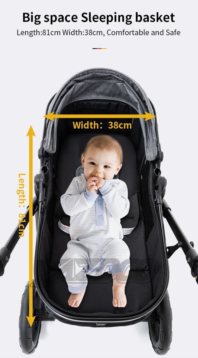 Luxe 3-in-1 Kinderwagen met Autostoel en Reiswieg – Opvouwbaar – Verstelbare Rugleuning Zwart thumbnail 2