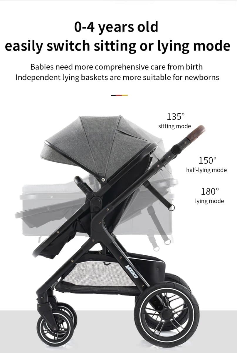 Luxe 3-in-1 Kinderwagen met Autostoel en Reiswieg – Opvouwbaar – Verstelbare Rugleuning Zwart thumbnail 5