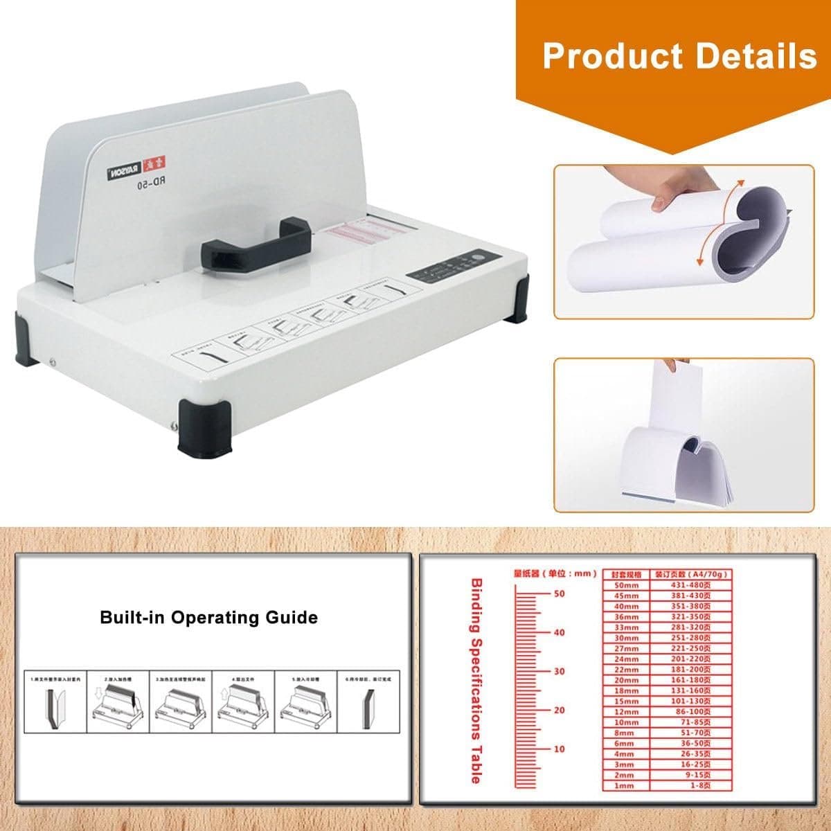 Thermische Boekbindmachine - Hot Melt Binder - Documenten Bind - Keramische Verwarming - Tot 50mm dik - Zwart thumbnail 3