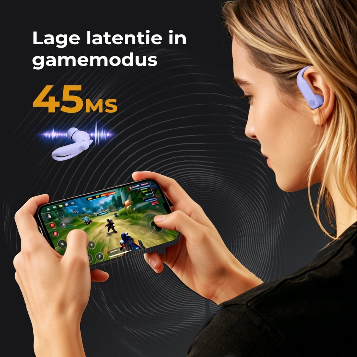 Golden Sound Sport Draadloze oordopjes - 80 uur batterijduur - Active Noise Cancelling - 45dB - Sport oordopjes - Oortjes draadloos - Bluetooth oortjes - Paars thumbnail 5