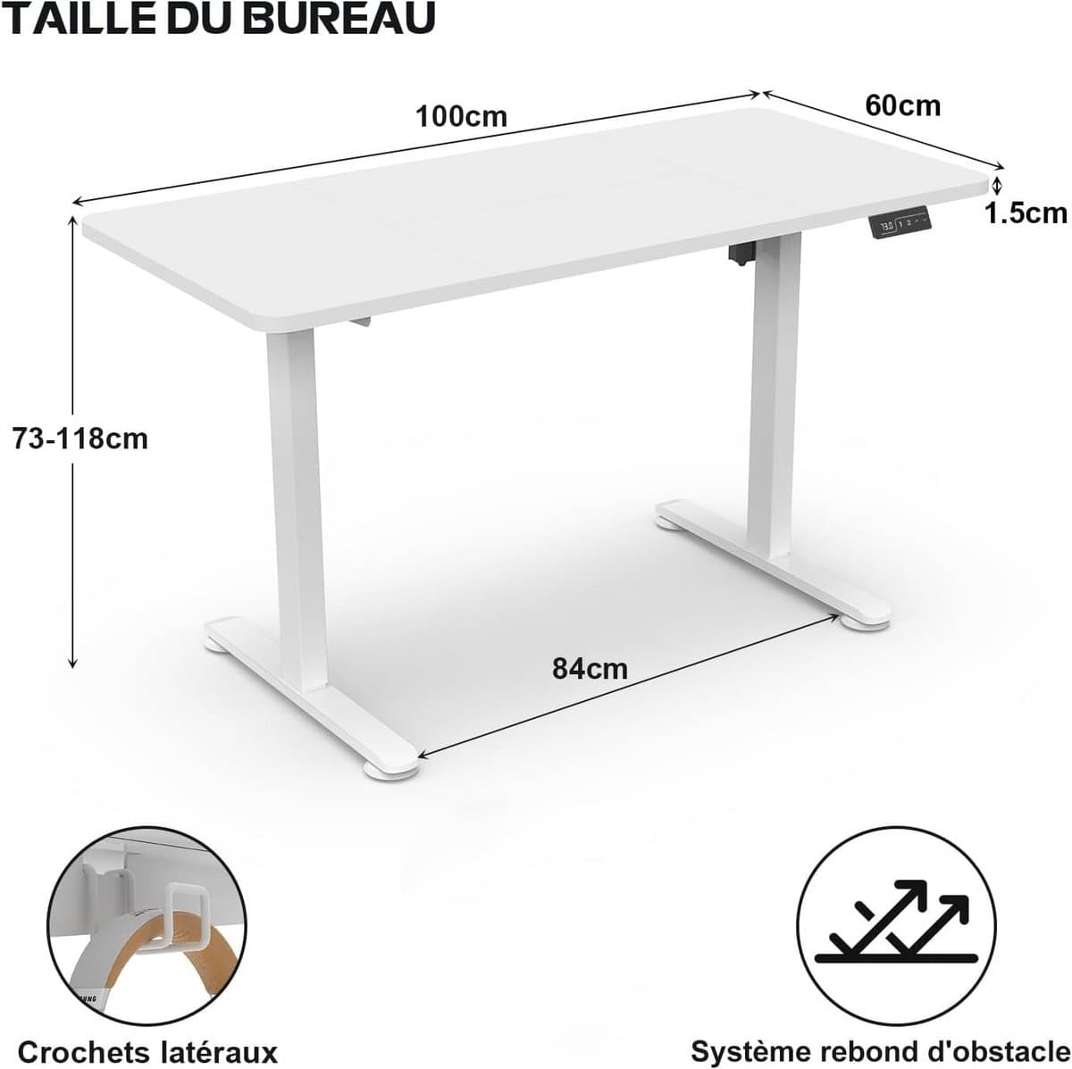 Elektrisch Bureau - Verstelbaar bureau - Thuiswerken - Anti-botsingssysteem - 100 x 60 cm - Zwart thumbnail 6