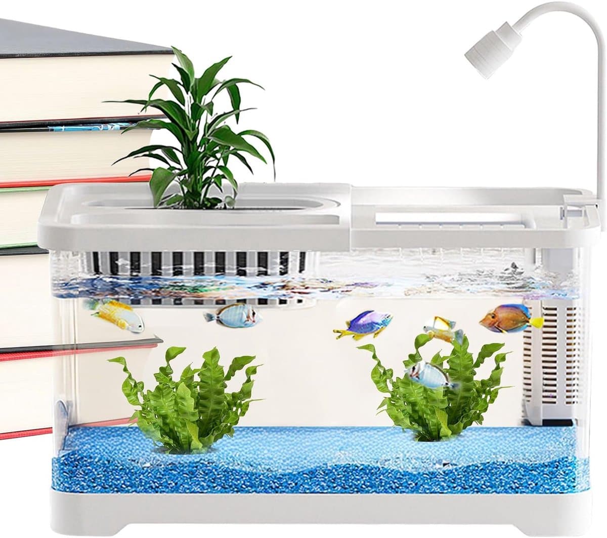 Aquarium Complete Set - Kleine Visbak - Decoratieve Woondecoratie - Kristalhelder Zicht - 30 x 19 x 18 cm - Wit thumbnail 7