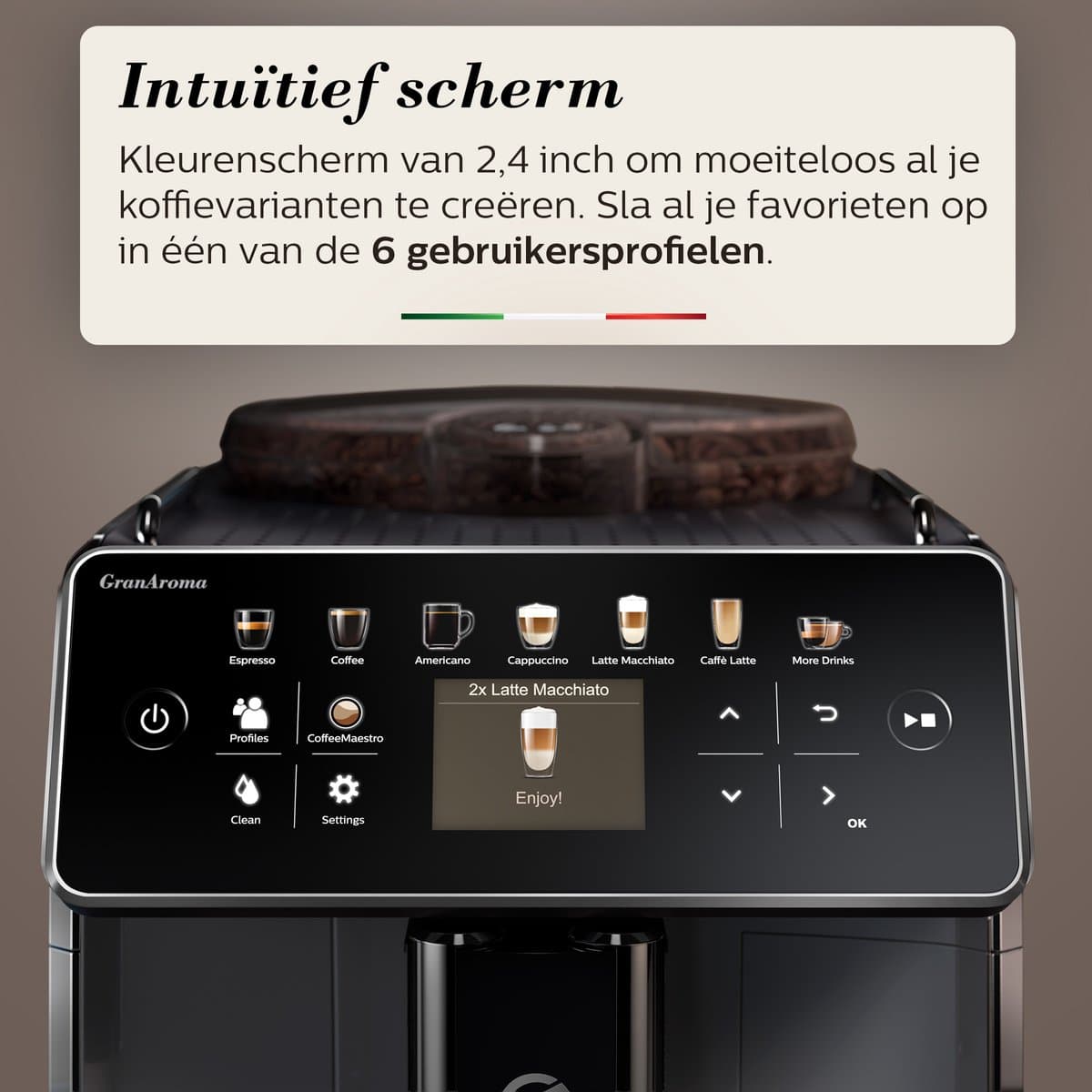 Saeco GranAroma - Espressomachine - 16 Dranken met melksysteem - Volautomatisch - Koffiemachine met bonen + AquaClean filter - Zwart (SM6580/00) thumbnail 8