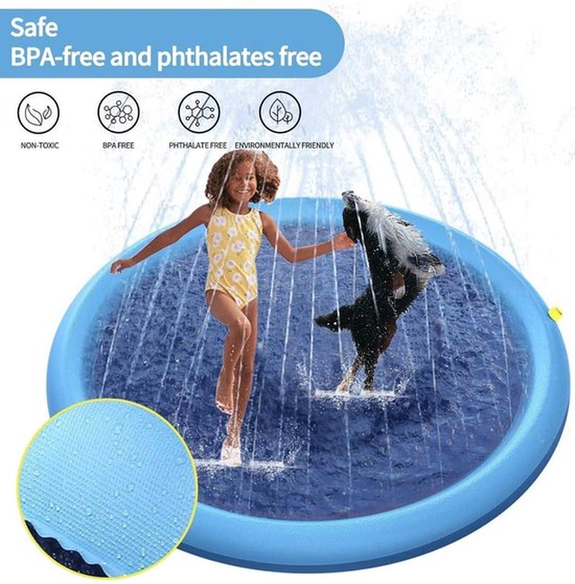 WVspecials Hondenzwembad 200cm - Verkoeling hond - waterspeelgoed buiten - watersproeier speelgoed - hondenspeelgoed- afkoeling hond - afkoelen - zwembad - speelzwembad - babyzwembad - opblaasbaar - outdoor koelmat hond - honden speelgoed thumbnail 5