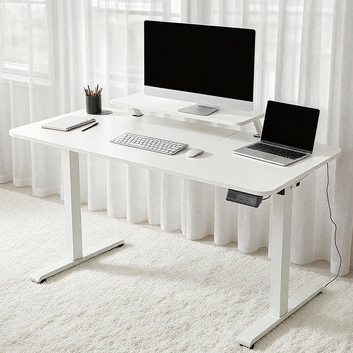 Elektrisch Verstelbaar Bureau 120×60 cm – Hoogte Verstelbaar 73-118 cm – Sta Zit Bureau Met Vaste Monitor Verhoger – Belastbaar 80 kg thumbnail 5