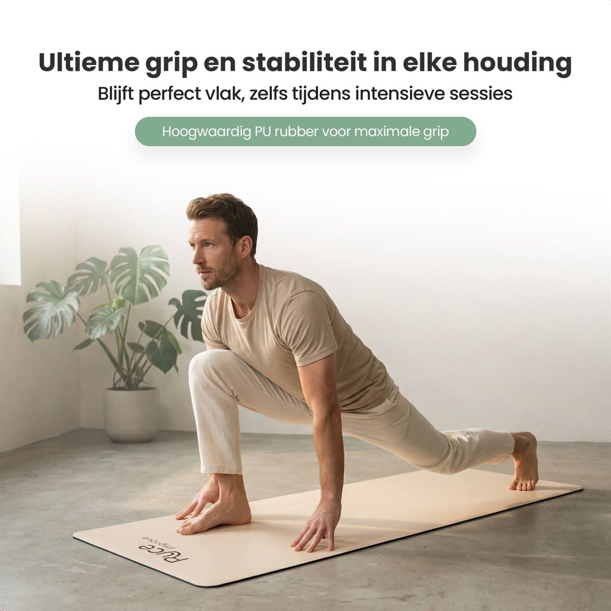 Ryce® Yogamat - PU Rubber - Pilates - Fitness - Anti Slip - Extra Dik - 183x68x0,5 cm - Coffee thumbnail 4