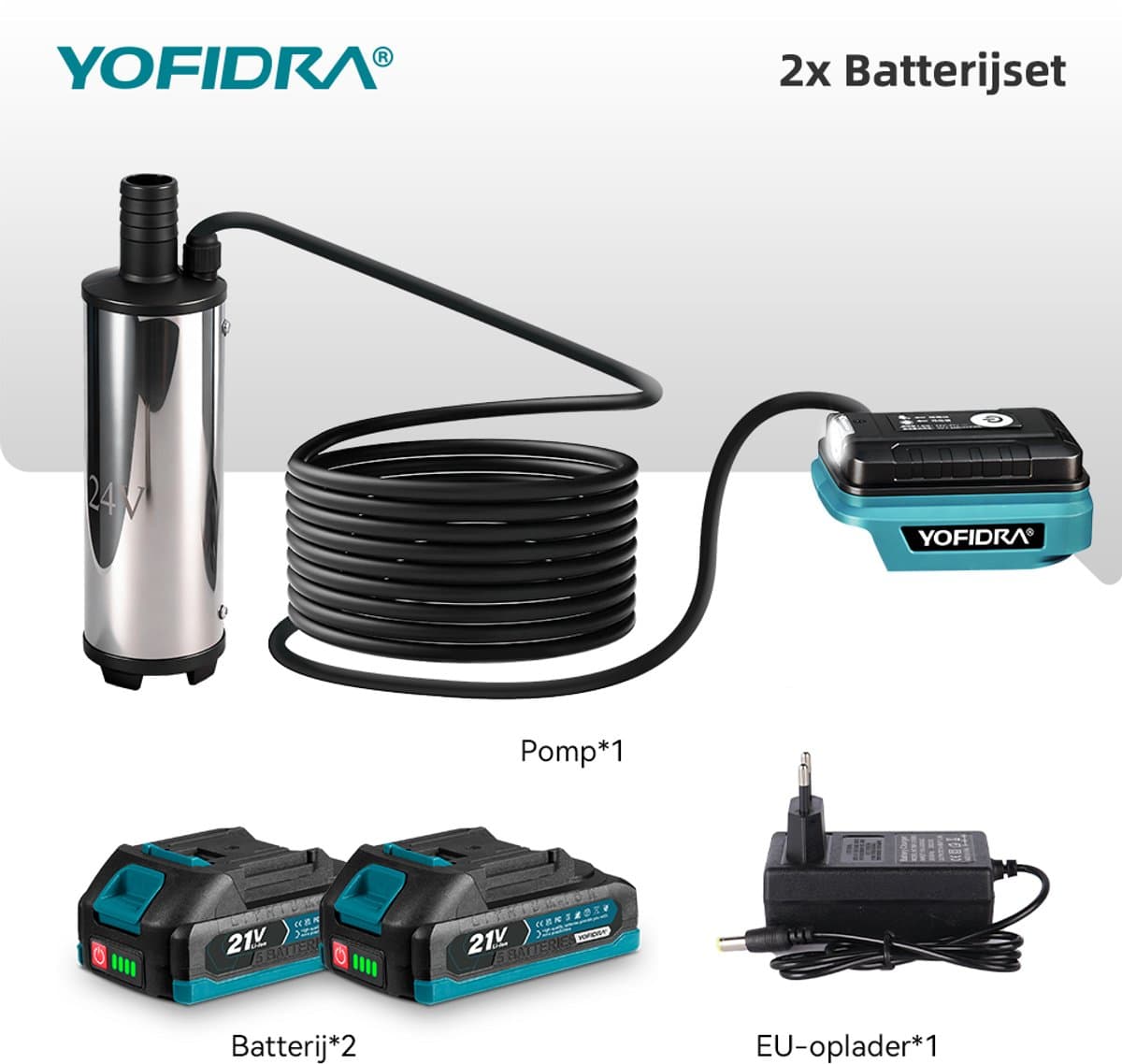 Yofidra Accu Waterpomp - Draagbare Waterpomp - Draagbare Zuigpomp - mit 2x Accu’s - Compact - voor zwembad, tuin, vijver thumbnail 3