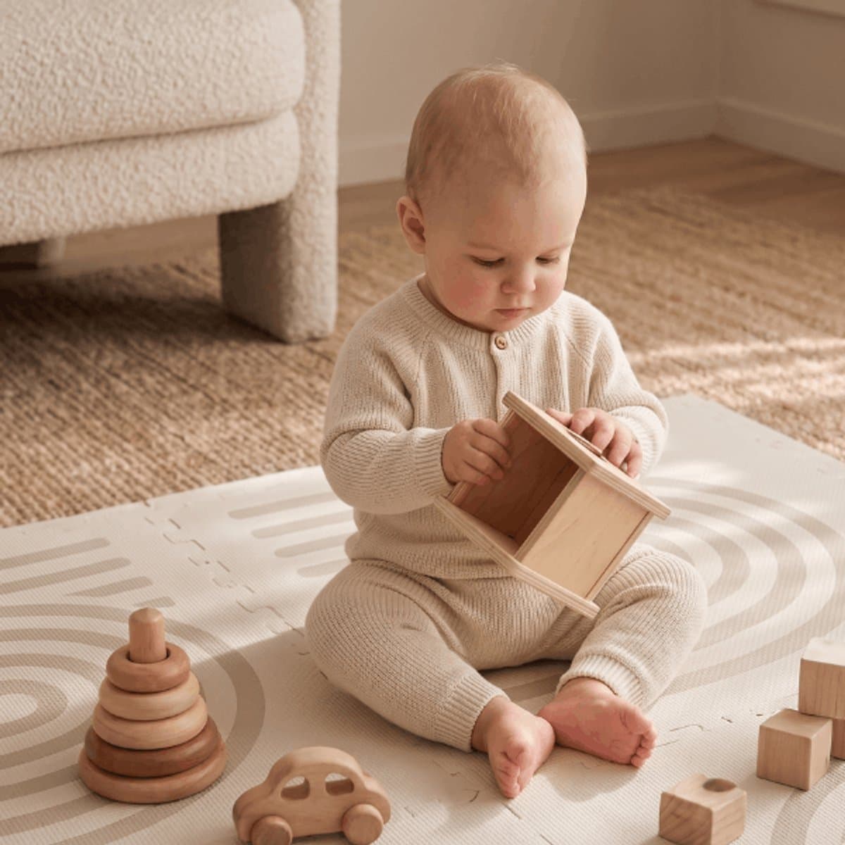 Broyari Speelmat Baby 120x180 cm - Beige EVA Foam Puzzelmat thumbnail 3