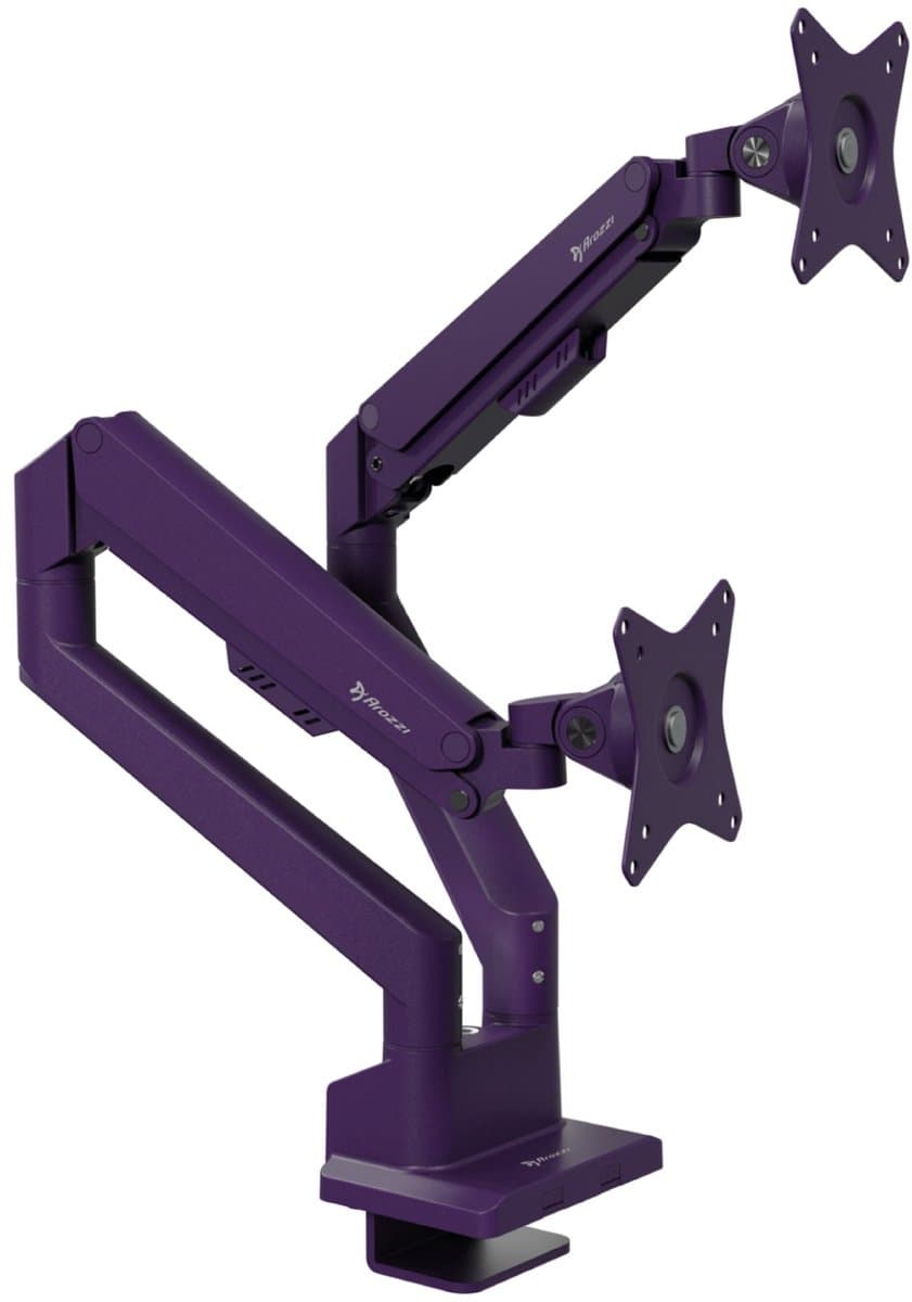 Arozzi Alzare Neo Dubbele Monitor Arm - Gasfeder - Kabelbeheer - 17" tot 34" - Paars