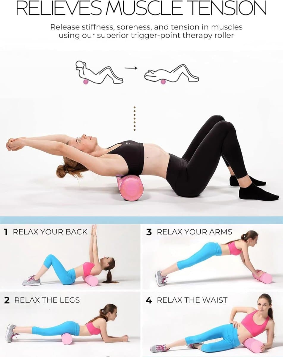 Foam Roller - Schuimrubber rol Massagerol - Spierherstel Yoga - 3D Antislip Oppervlak - 45x15cm - Meerdere Kleuren thumbnail 3
