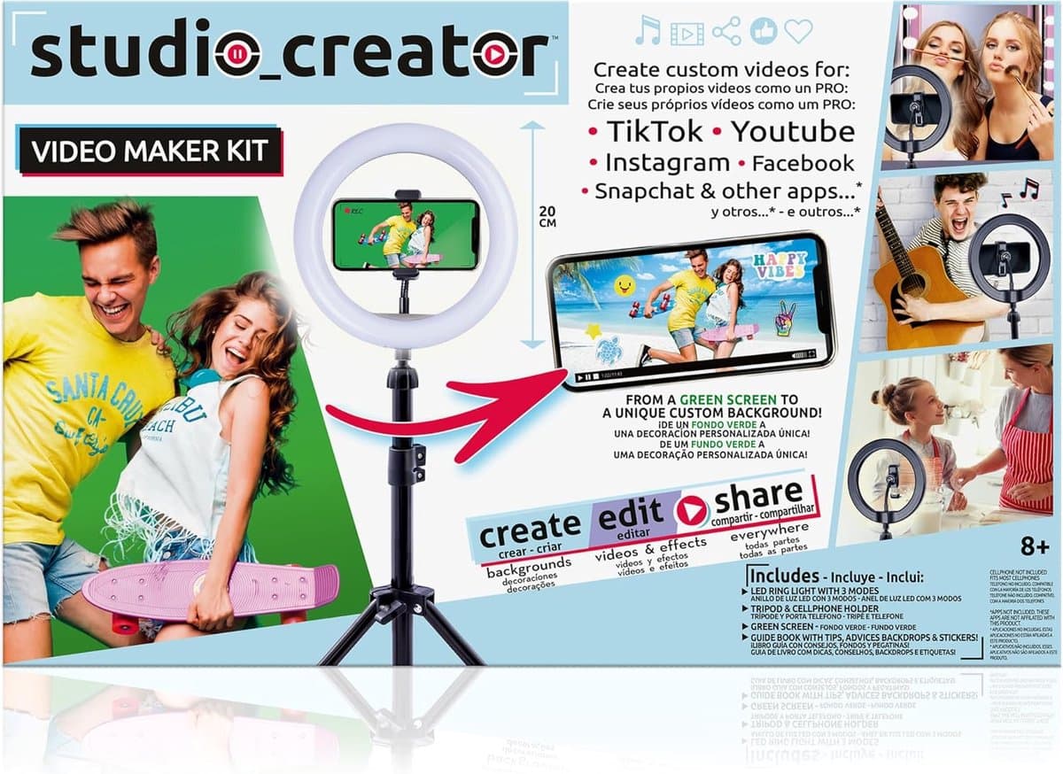 Canal Toys - Video Studio Creator Kit -Deviens Influencer - Accessoires met groene achtergrond, statief en lichtring - vanaf 8 jaar - INF 001 - Cranberry thumbnail 6