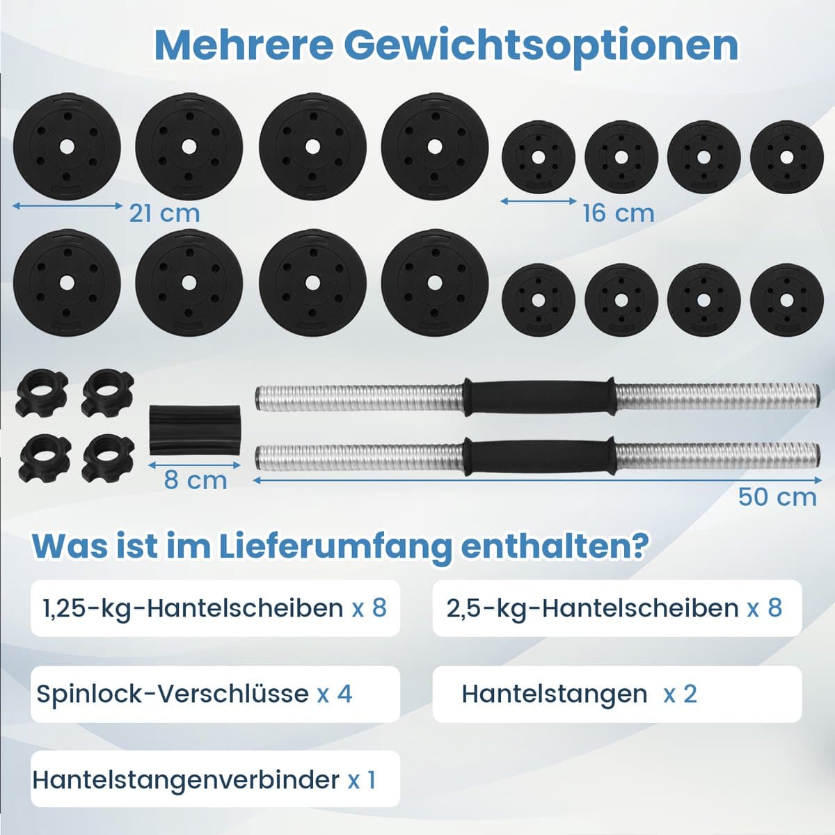 COSTWAY 2-in-1 halterset, 30 kg, 2-delige set, korte en lange halter, verstelbaar, halterset met verbindingsbuis voor krachttraining, fitness, home gym thumbnail 2