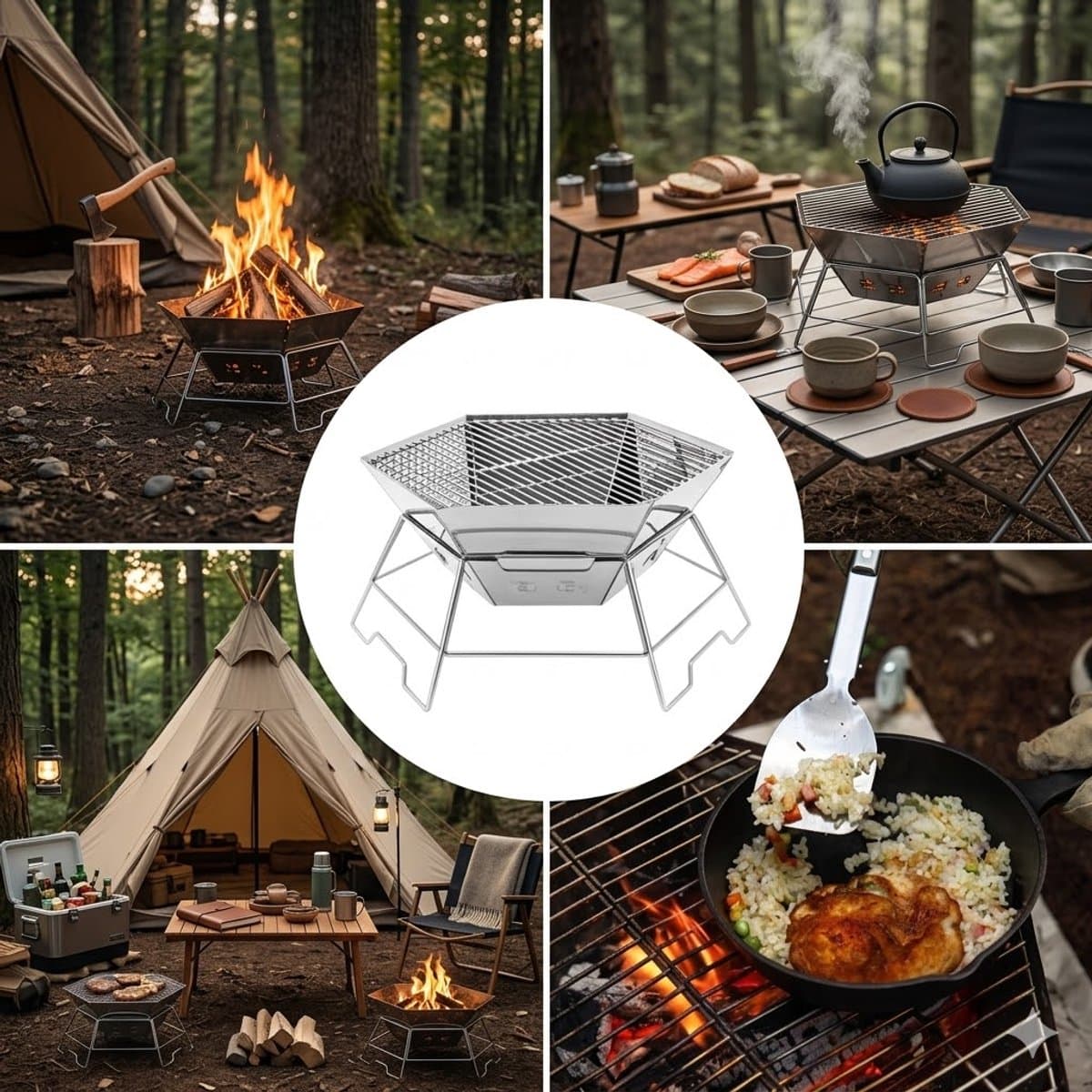 Opvouwbare Houtskool BBQ & Vuurplaats – RVS Camping Barbecue – Draagbaar & Stevig – Groot Formaat – Voor BBQ, Kampvuur & Outdoor Koken thumbnail 5