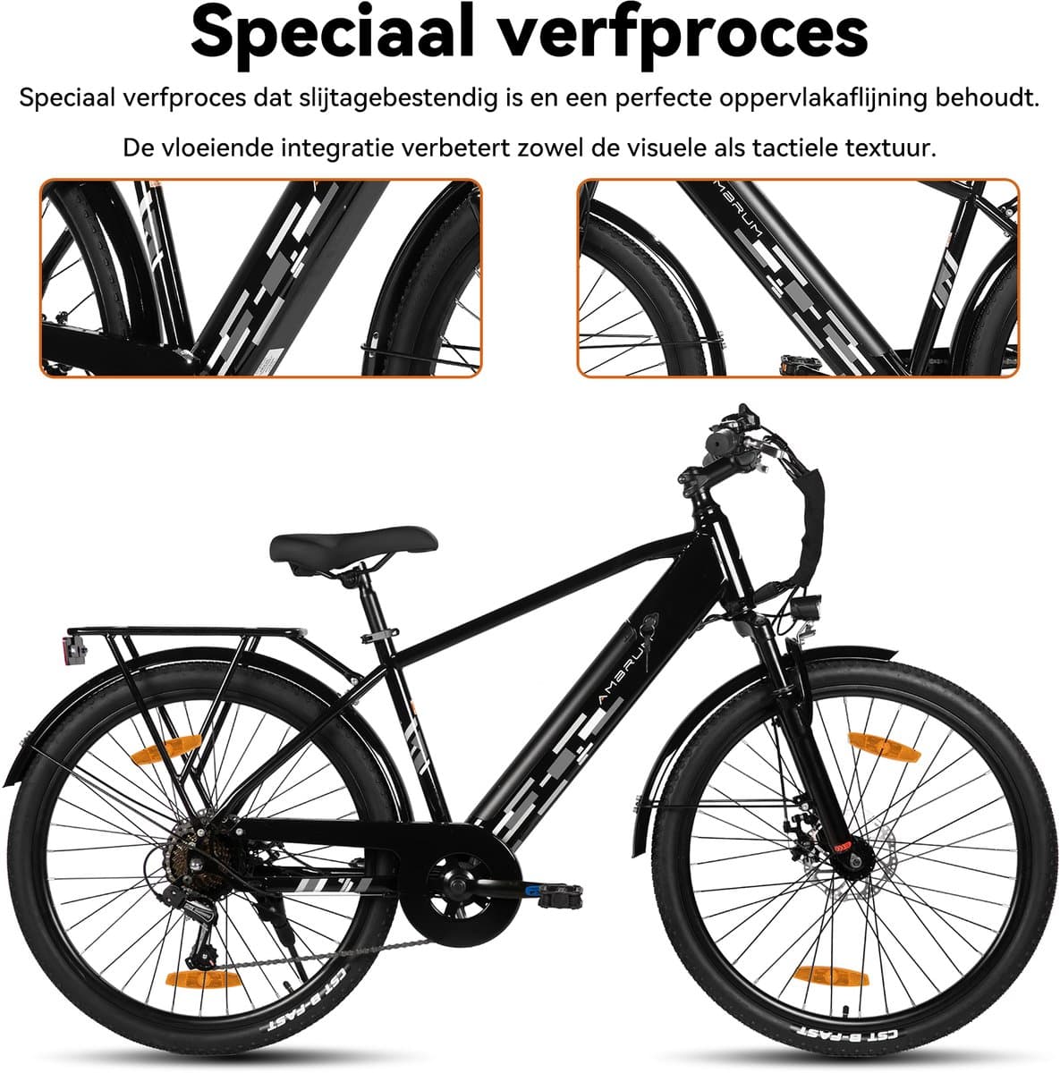 HILAND Rhythm elektrische stadsfiets - 26 inch - 250W motor - 60 km actieradius - 36V 10.4Ah accu - Shimano 7-versnellingen - Unisex - Zwart thumbnail 5