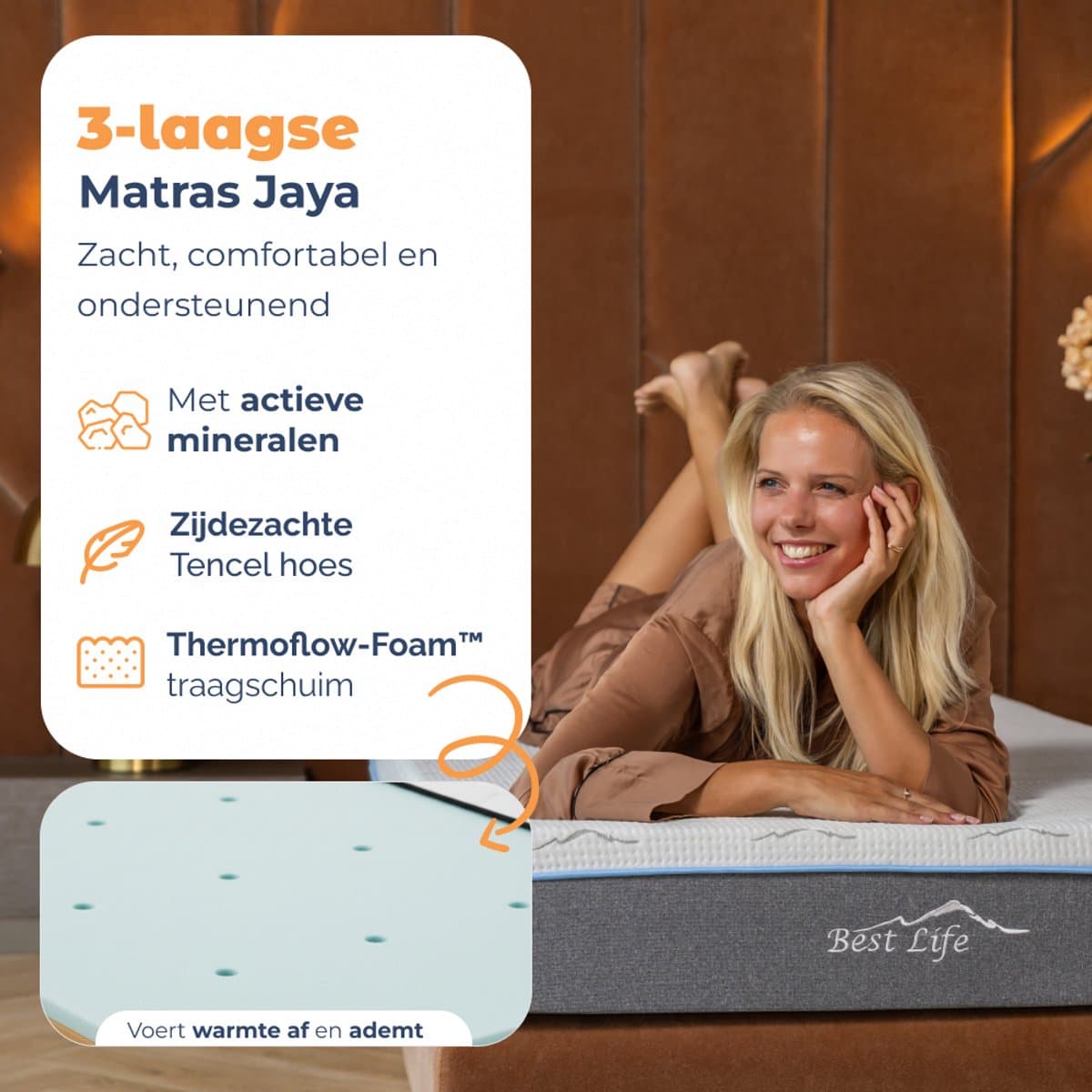 Best Life Matras 80x200 cm - Traagschuim & Koudschuim Matras - Aanpasbaar - Tencel - 18 CM - 3 Lagen - Eenpersoons thumbnail 2