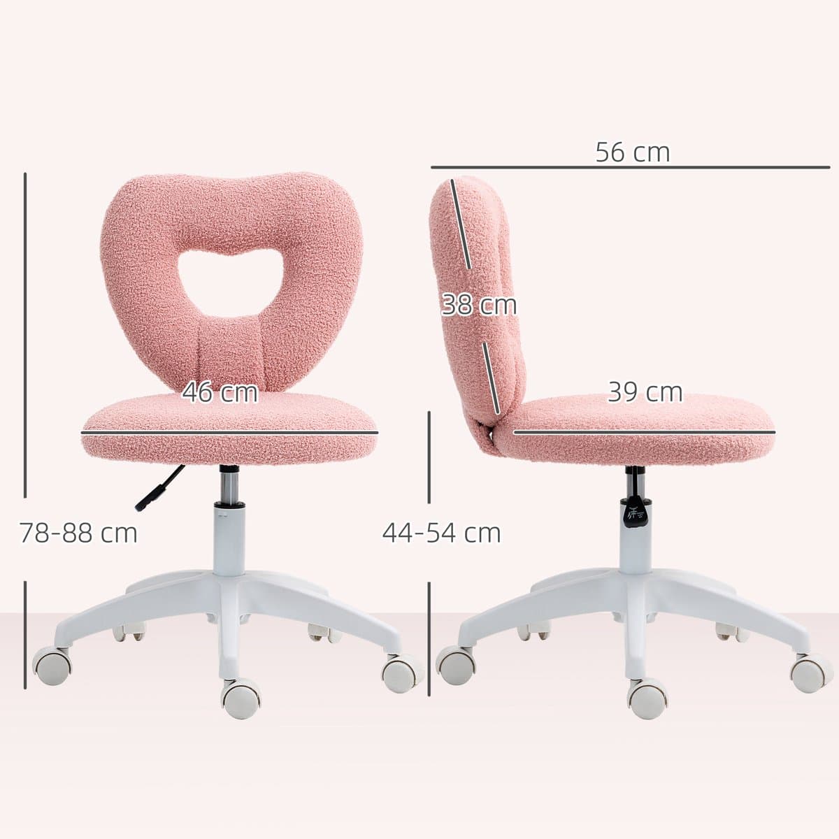 STILVORA Bureaustoel Met Hartvormige Rugleuning En Wieltjes - Verstelbaar - Voor Make-up Tafel, Thuiswerk En Studie - Polyester - Roze thumbnail 4
