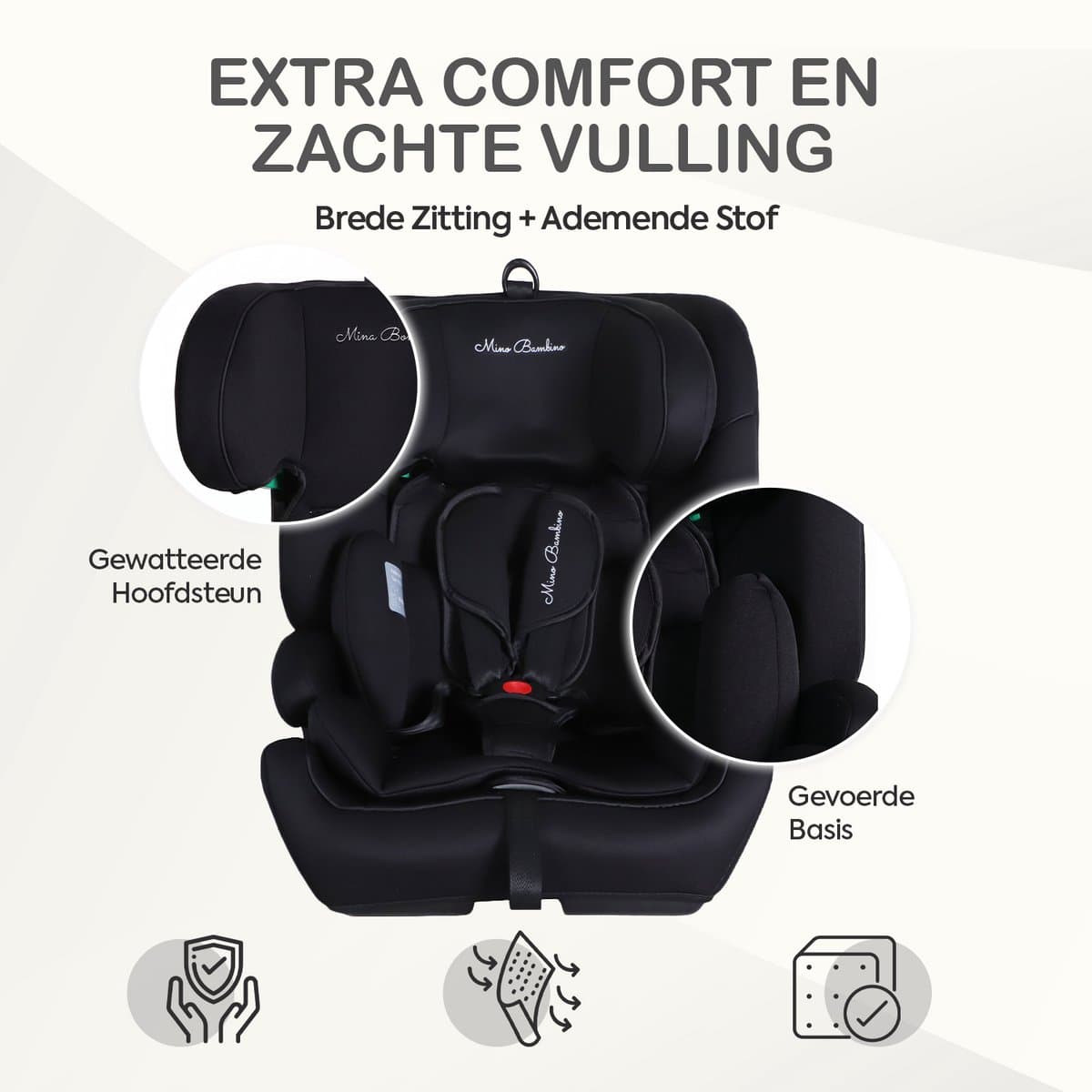 Mino Bambino i-Size Autostoel – Isofix - Groep 1/2/3 9-36 kg (76 tot 150 cm) - 15 maanden tot 12 jaar – Zwart thumbnail 3