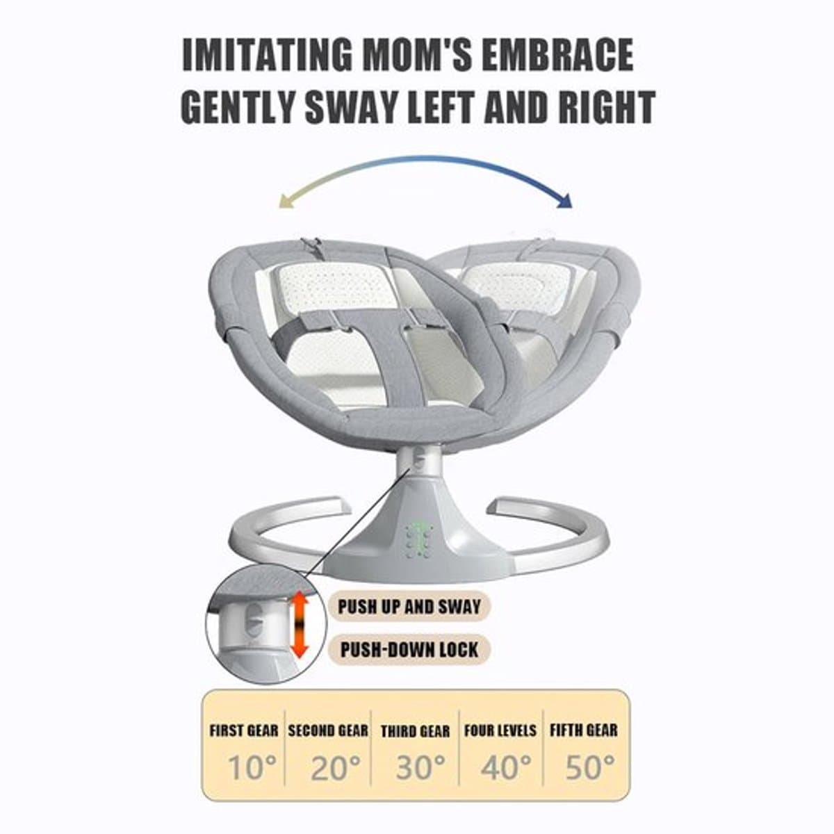 Schommelbedje - Elektrische Luxe Baby Schommelbedje - Babybedje - Wipstoel - Elektrische Schommelstoel - Babyschommel- Baby Swing - Kinderstoel - Automatisch Wiegstoel met Afstandsbediening en 5-Puntsgordel - Bluetooth - Grijs thumbnail 3