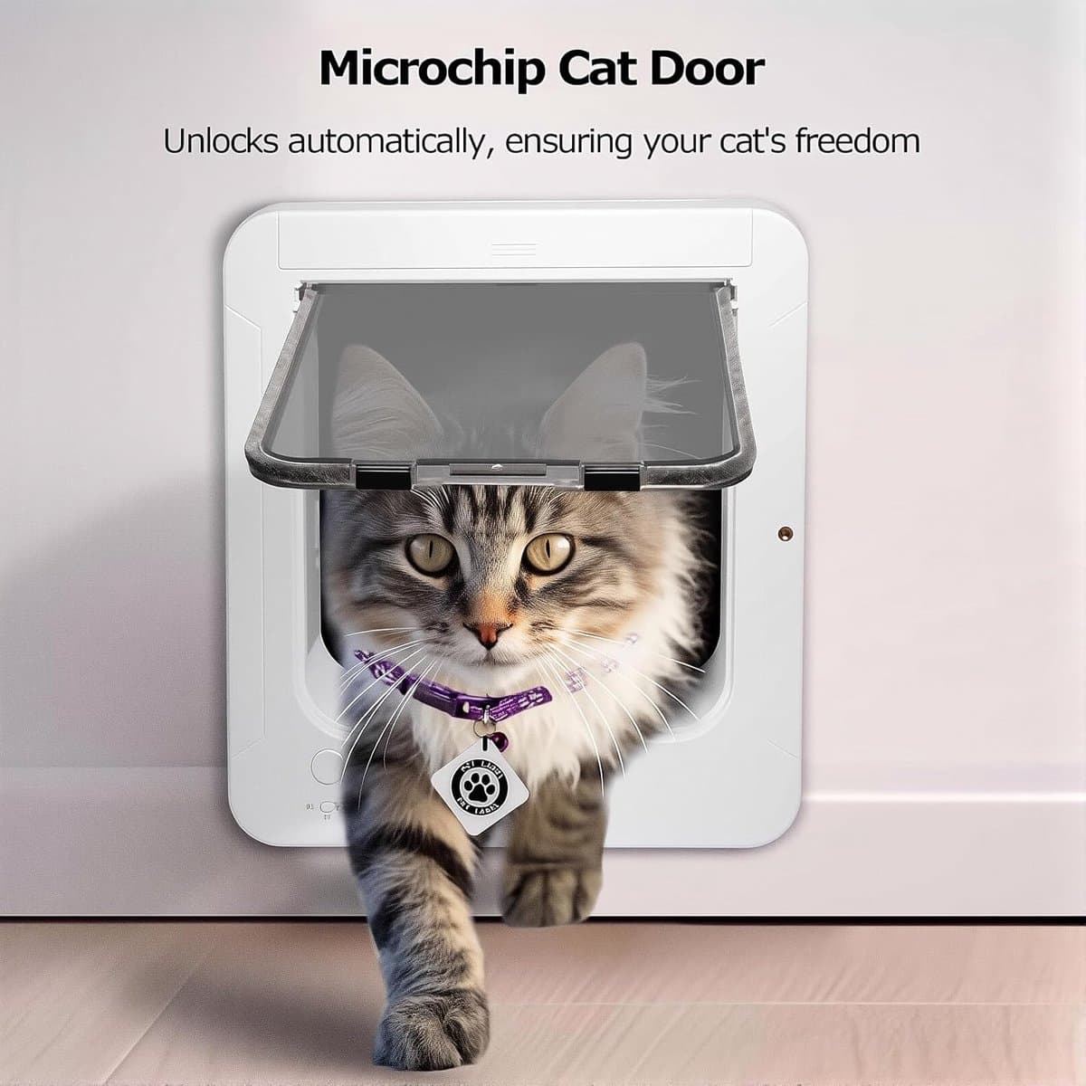 Automatische Huisdierluik - Kattenluik Microchip - Huisdieren Toegang - 4-voudig Vergrendelsysteem - Tot 11 kg - Wit thumbnail 3