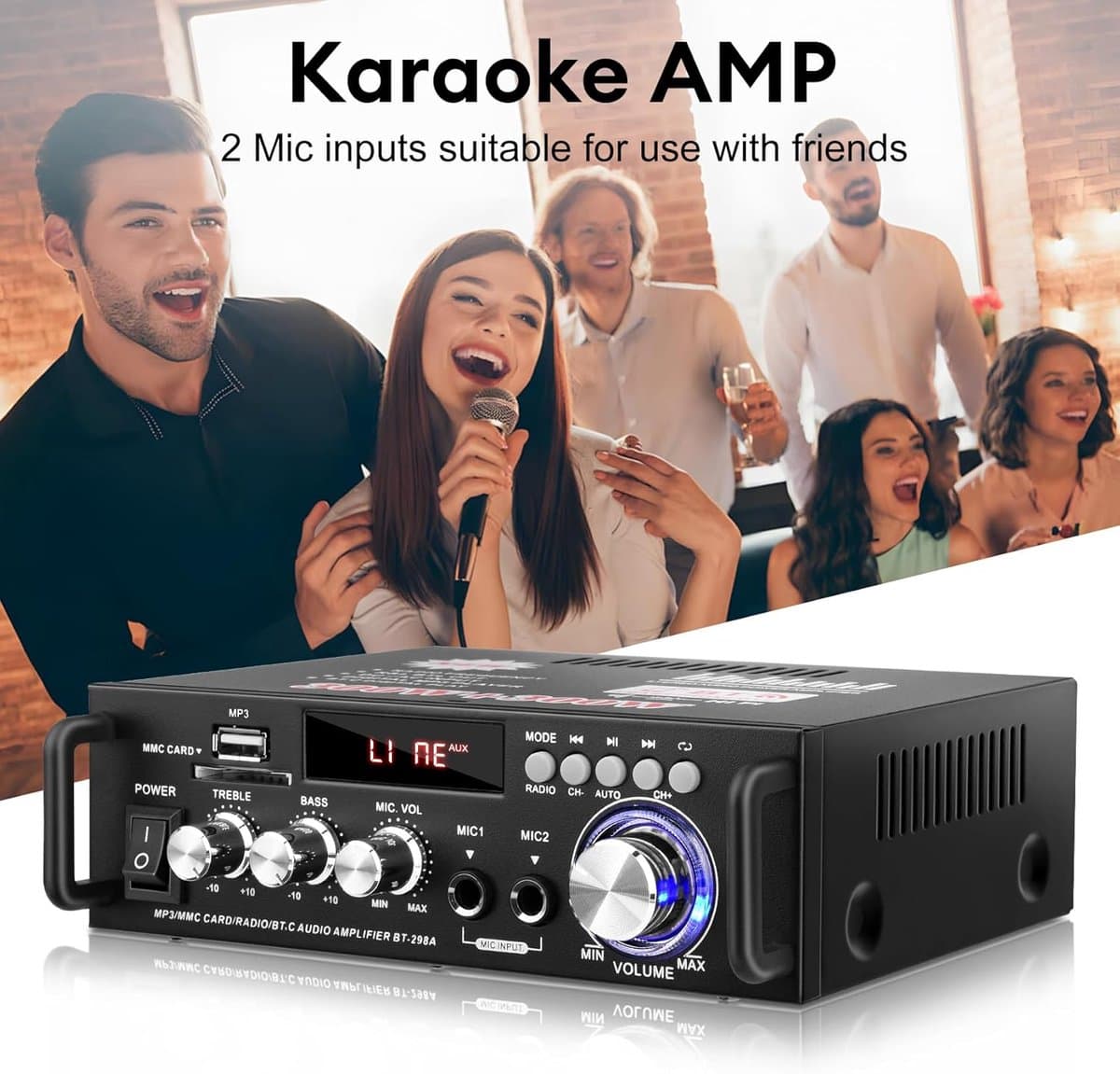 Versterker Stereo HiFi - Bluetooth 5.0 - HIFI Bluetooth Power Amplifier - Audio Versterker - Versterker - Stereo Versterker - Amplifier - Versterkers - FM-radio - SD/USB-kaartingang - LCD-scherm thumbnail 5