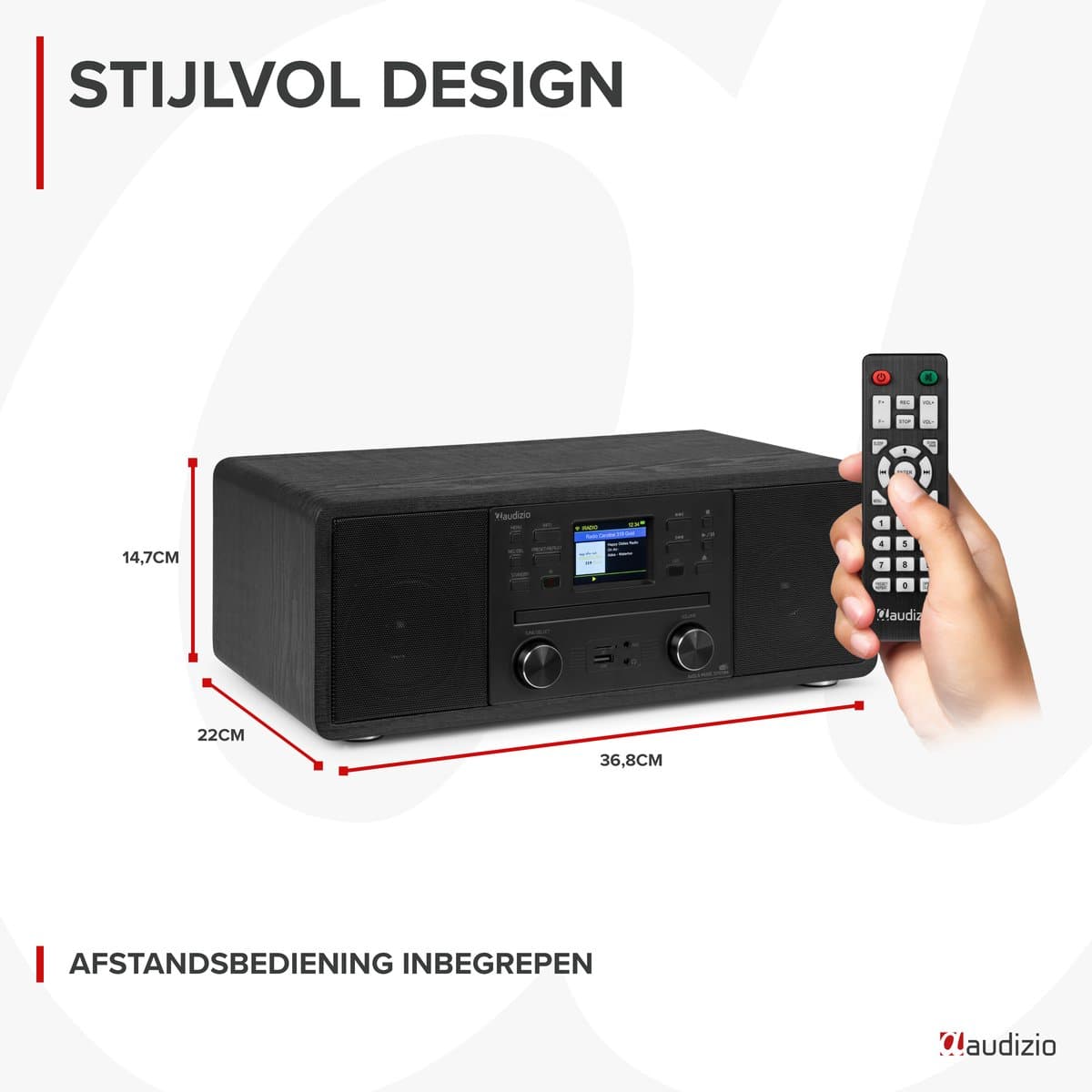 Internetradio - Audizio Avola alles-in-één radio met Bluetooth - DAB+/FM - CD speler - Zwart thumbnail 6