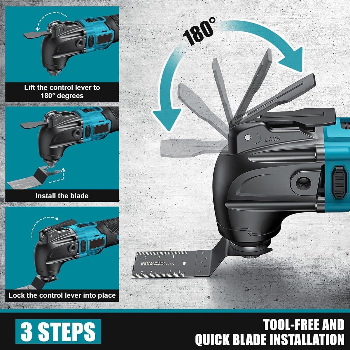 Instava Multitool Accu 18V – Oscillerende Multitool – Met 1 Accu – Multitool Set – Makita LXT Compatibel – Incl. 7 Opzetstukken & 15 Schuurvellen thumbnail 6