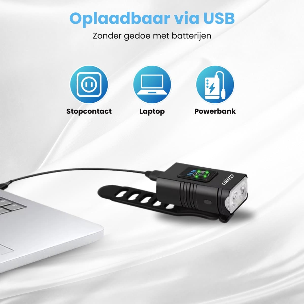 Clerby - Fietsverlichting Set LED - Fietslamp USB Oplaadbaar - Voorlicht en Achterlicht - Fietslicht - USB Oplaadbaar - Fietslampjes - Waterdicht - Zwart thumbnail 3