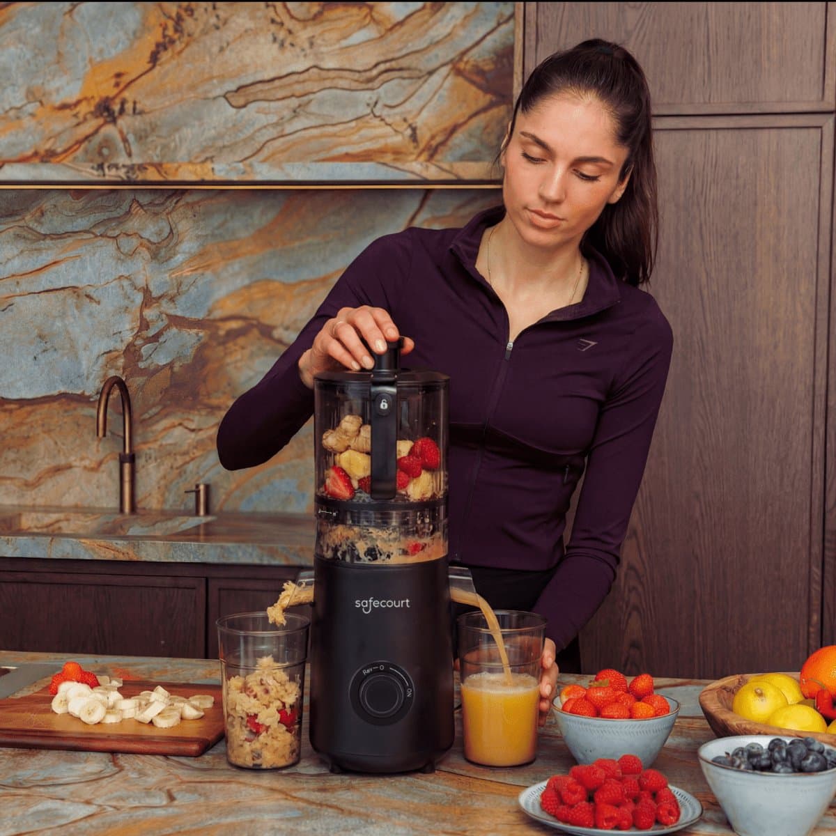 Safecourt Kitchen Slow Juicer XXL - krachtige motor [Pre-cutter & Cold-press technologie] - eenvoudige reiniging - BPA-vrij - sapcentrifuge Zwart thumbnail 2