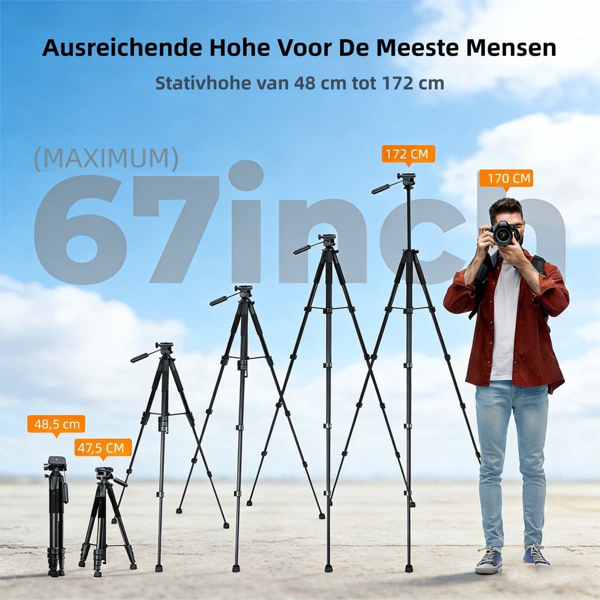 Fokelyi Camera Statief 172cm - Aluminium Tripod met Bluetooth thumbnail 8
