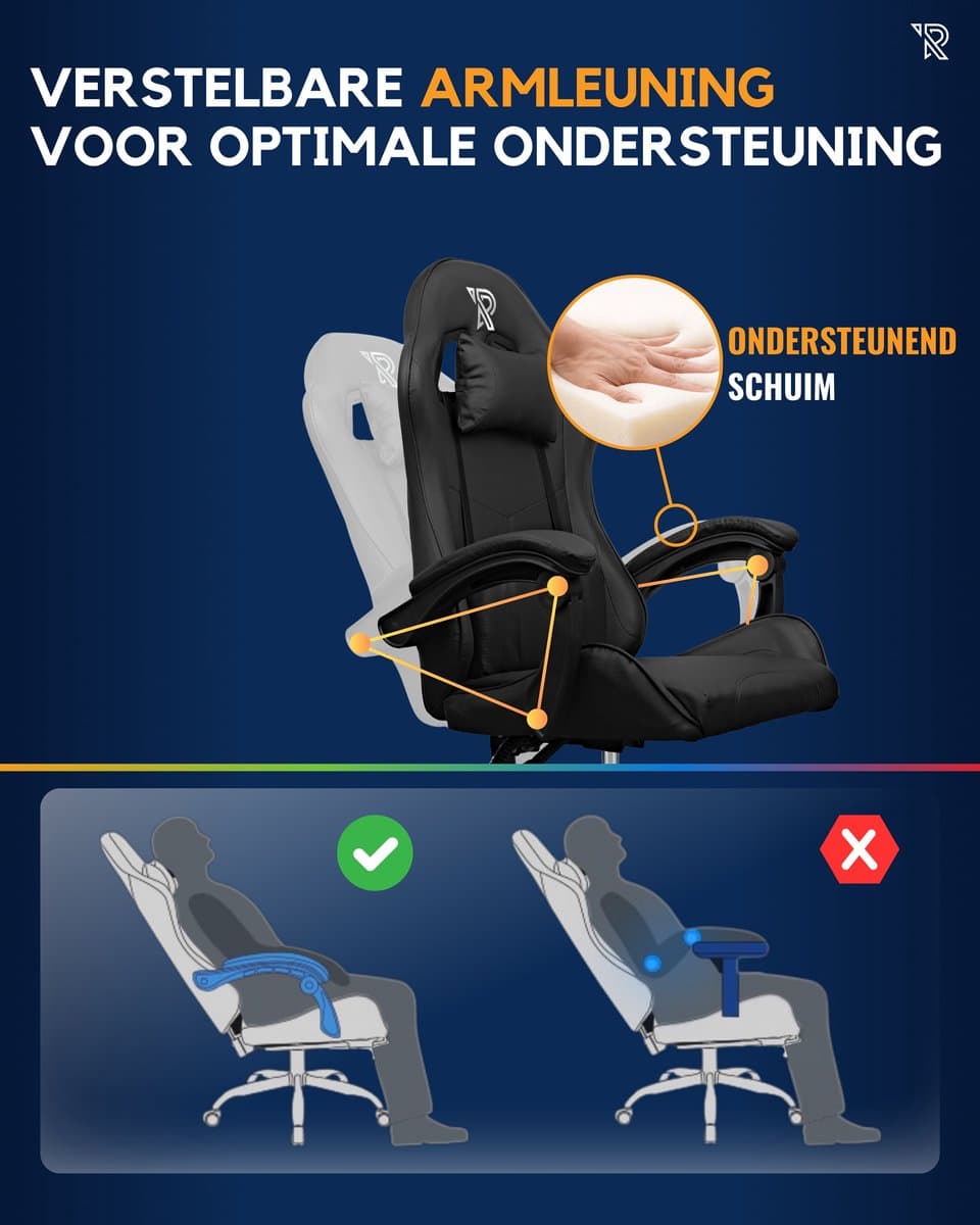 Ranqer Apollo Bureaustoel - Gaming stoel / Gaming Chair - Gamestoel - zwart thumbnail 2