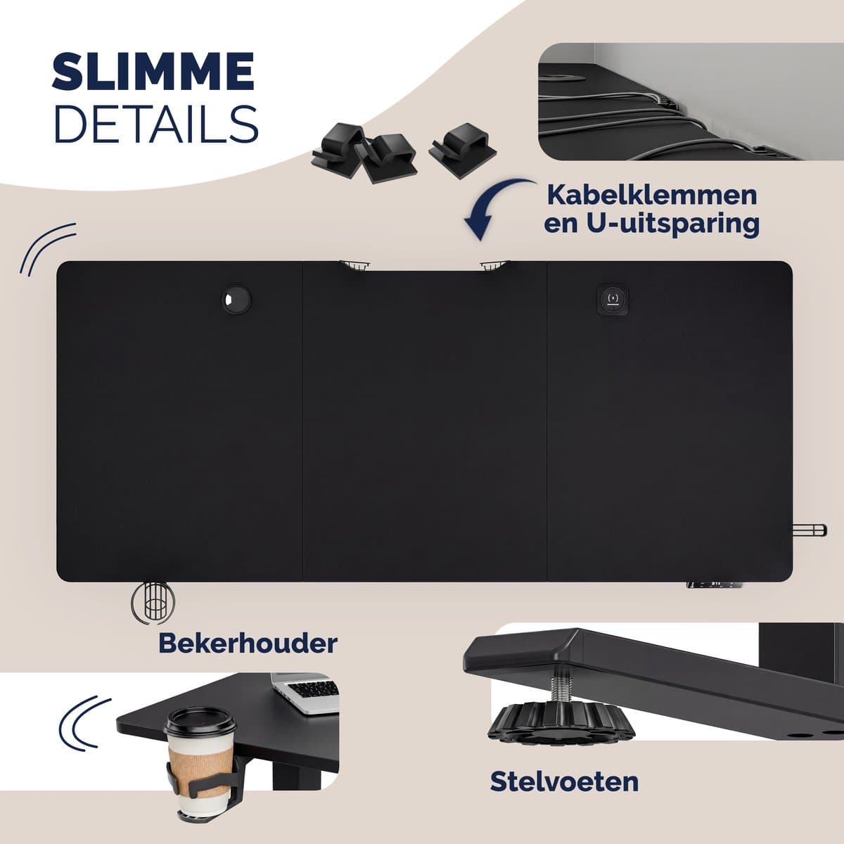 Casaria Zit sta bureau - Elektrisch Verstelbaar USB 140x60cm – Zwart thumbnail 4