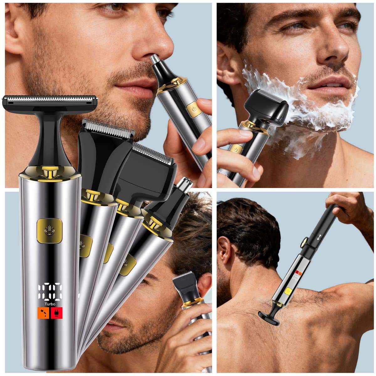 HATTEKER 4-in-1 Lichaamstrimmer Set - Rugtrimmer, Baardtrimmer, Neus-/Oortrimmer & Precisietrimmer - LED Display - Verbeterde thumbnail 8