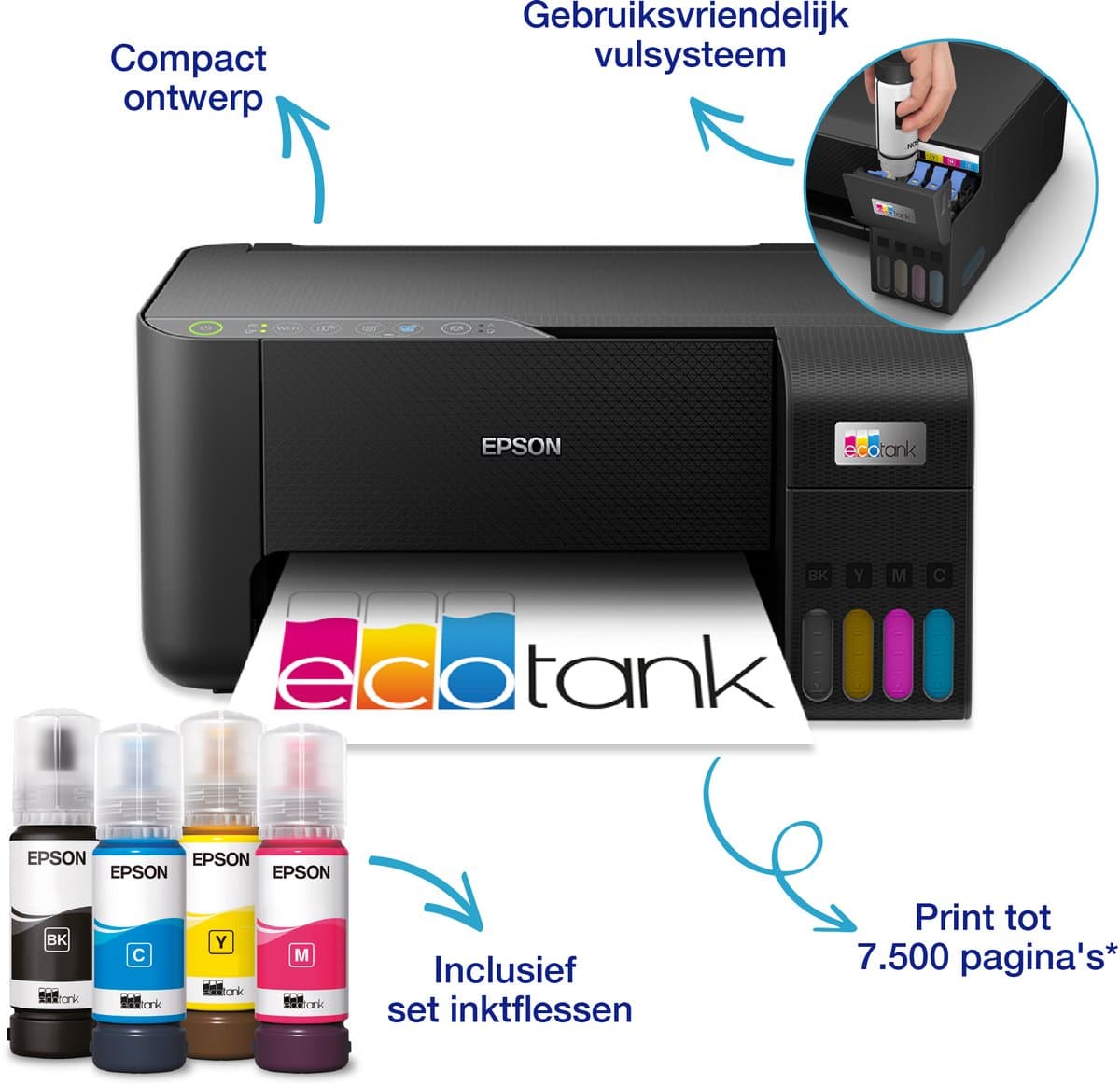 Epson EcoTank ET-2860 - All-in-One Inkttank Printer- Zwart thumbnail 3