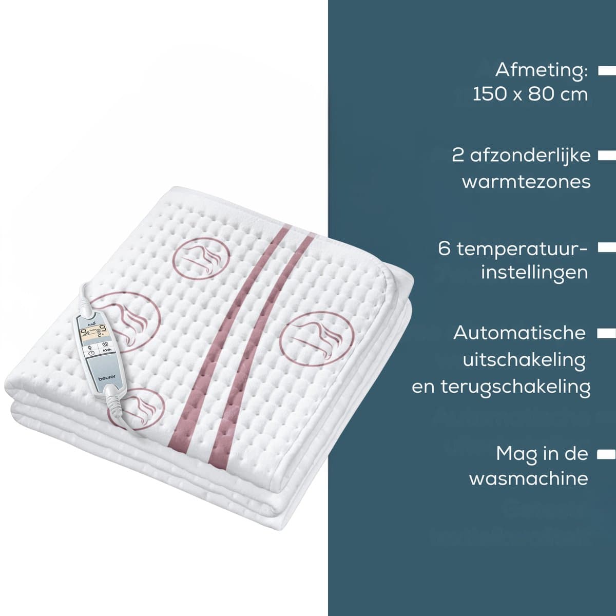 Beurer Elektrische onderdeken 1 persoons - Elektrische deken 150x80cm - 2 Warmtezones - BSS (Beurer Safety System) - ECO Control - Fleece/Katoen - Wit thumbnail 6