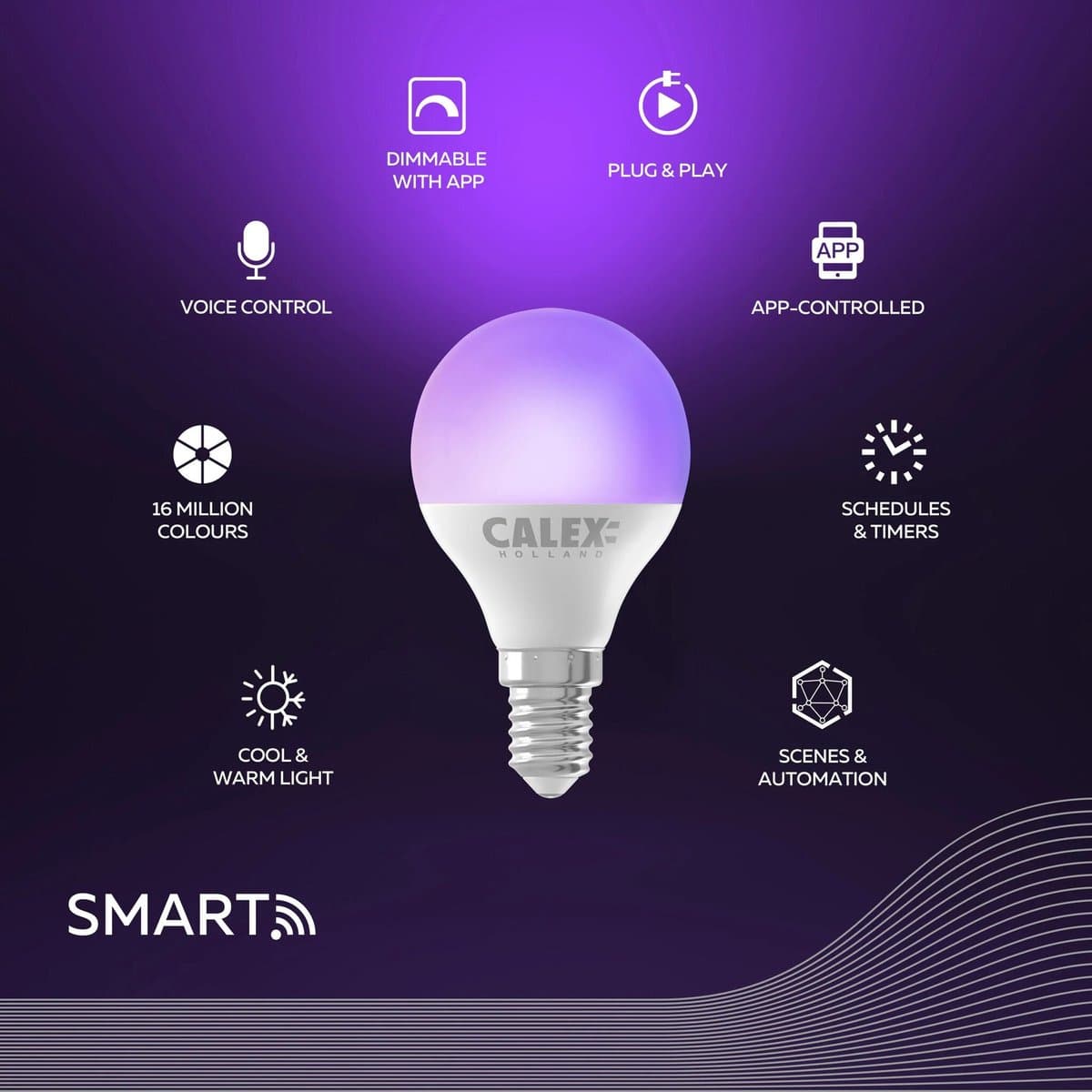 Calex Slimme Lamp - Wifi LED Verlichting - E14 - Smart Lichtbron - Dimbaar - RGB en Warm Wit licht - 4.9W thumbnail 4