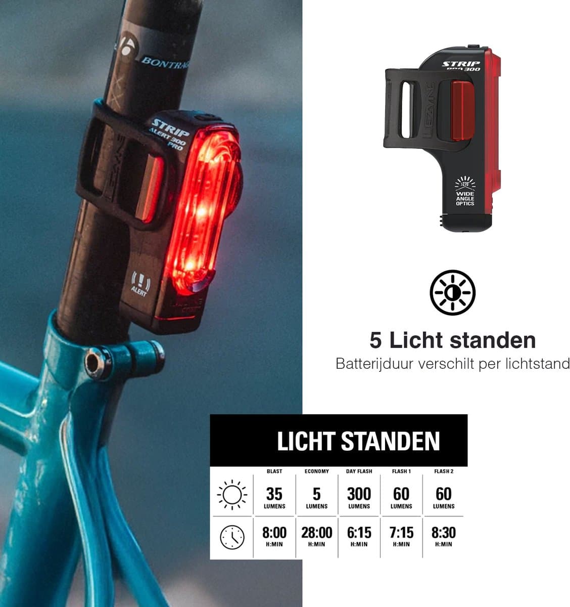 Lezyne Strip Drive Pro 300+ Rear - Achterlicht Fiets - Fietsverlichting USB-C Oplaadbaar - Fietslamp Achter - Veiligheidslampje - 80 branduren - Zwart thumbnail 4