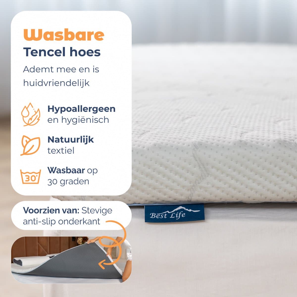 Best Life Matras Topper 140x200 - Topdekmatras - Tencel - Topmatras 6 CM thumbnail 6
