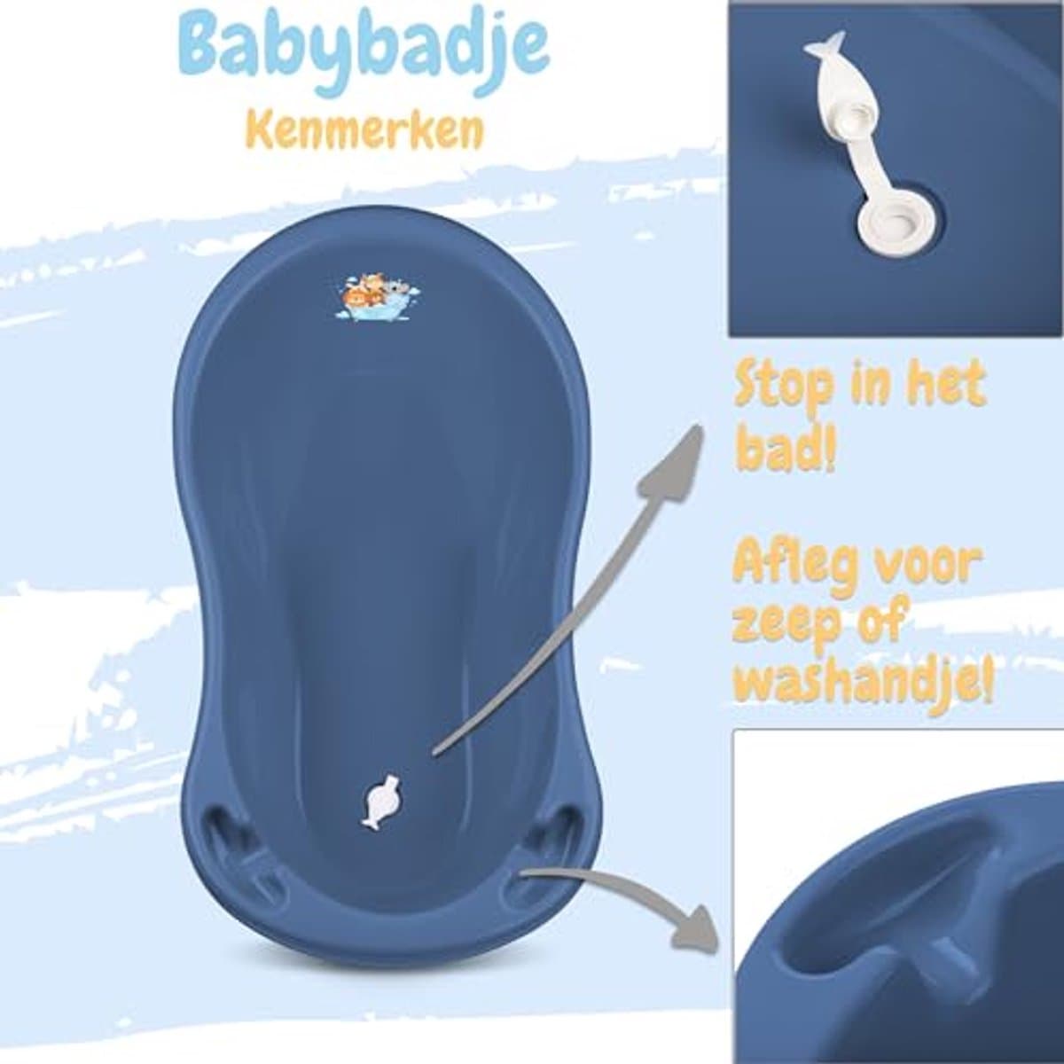 Babybadkuip met standaard - TÜV goedgekeurd babybadje set met afvoer, inclusief babybadzitje en frame voor pasgeborenen thumbnail 4