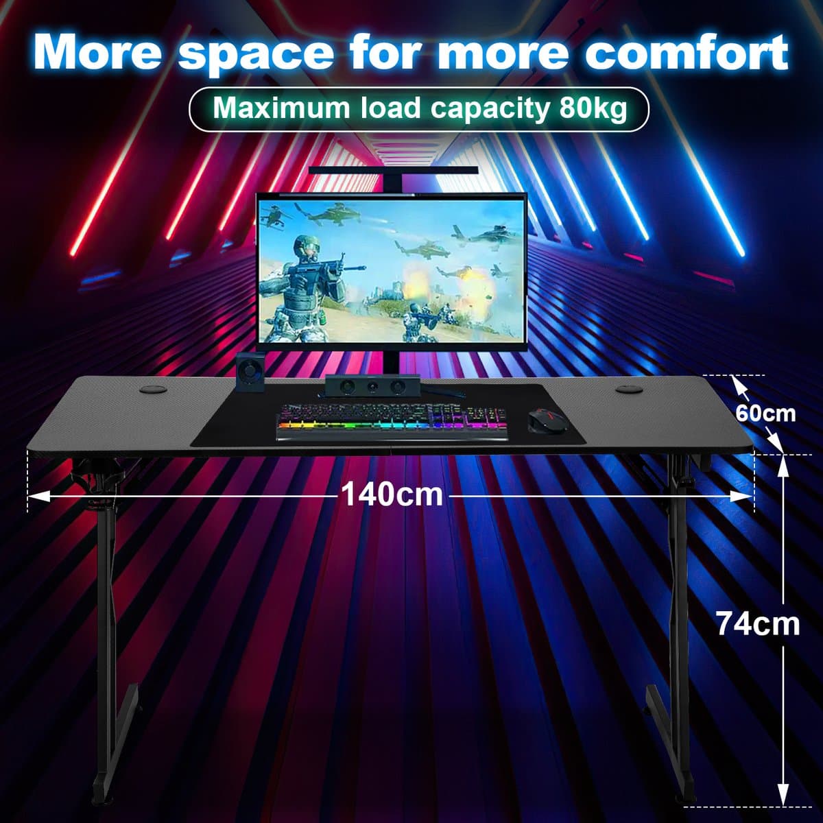 Game Bureau140x60 cm,Game Bureau,Zwart Carbon, Hoekbureau, Gaming Desk ,Computertafel thumbnail 2