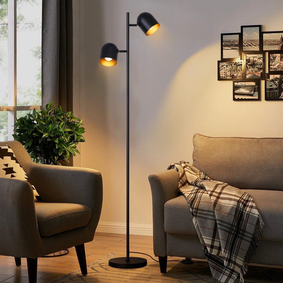 NETTLIFE Vloerlamp E14 - 2-lichts, zwart/goud, draaibaar thumbnail 7
