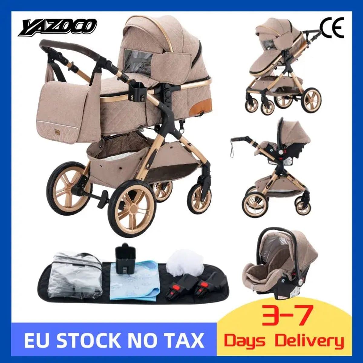 buggy - kinderwagen 3 in 1 - Draagbare Reizen Kinderwagen Aluminium Frame Opvouwbare Kinderwagens Hoge Landschap Auto voor Pasgeboren Baby thumbnail 8