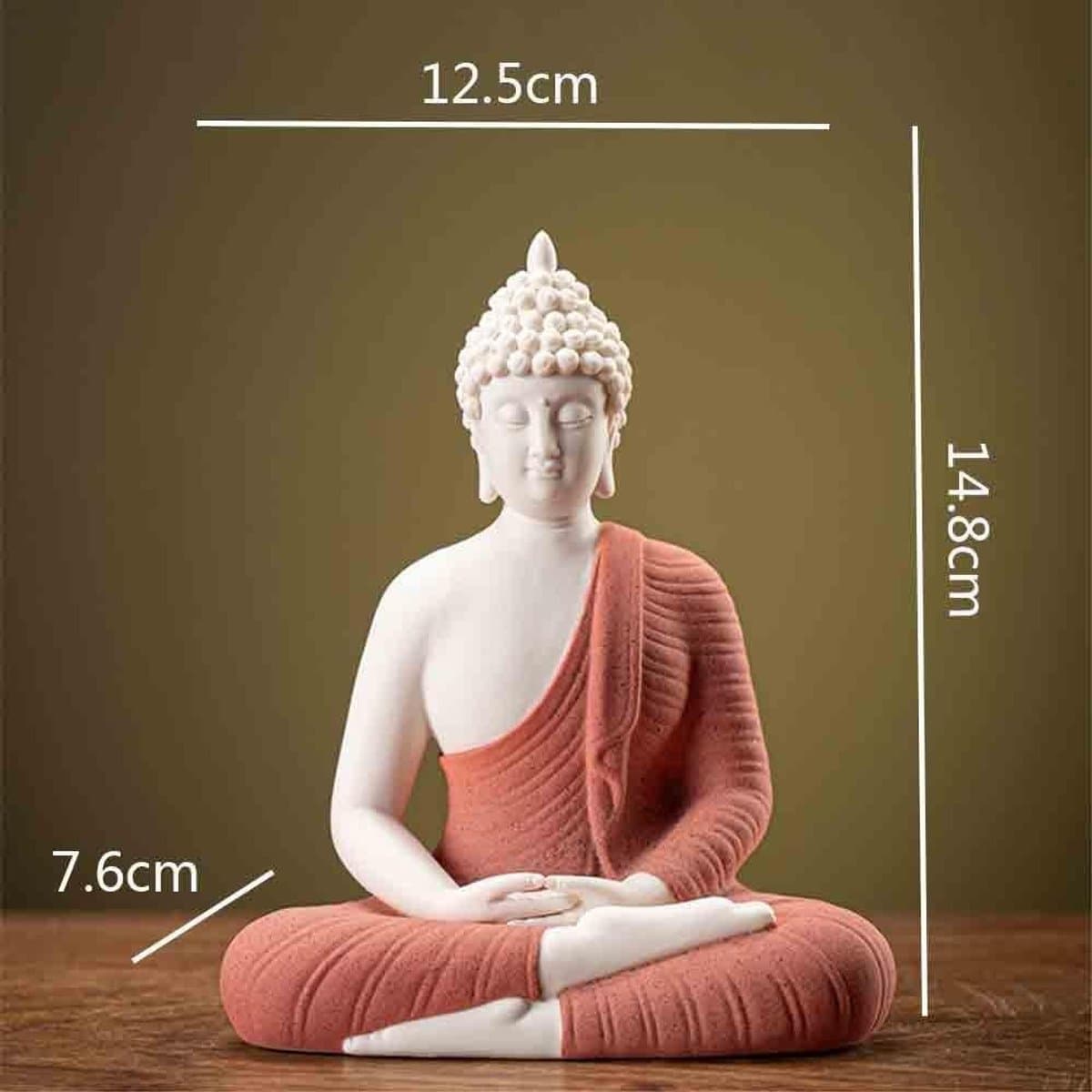 Keramisch Boeddhabeeld Ornament - Boeddha Decoratie - Huisdecoratie - Met Lichtring - 125x148x76 cm - Bruin thumbnail 2