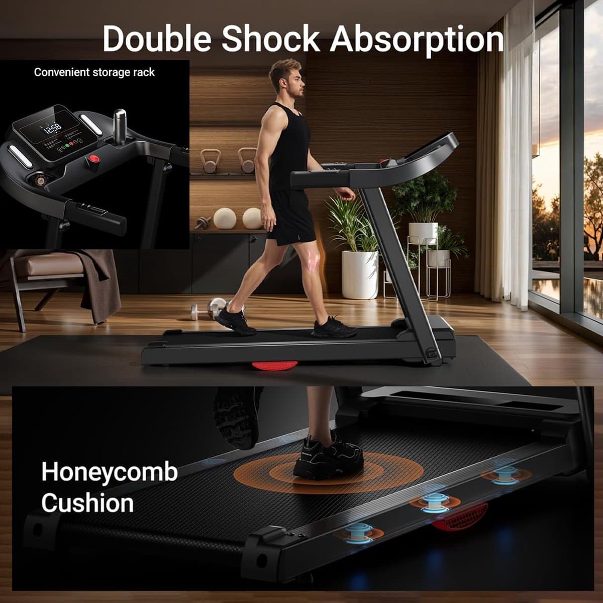 Opvouwbare Loopband - Hometrainer Fitness - Intensieve Training - 15% Helling Simulatie - 136 kg Capaciteit - Zwart thumbnail 3