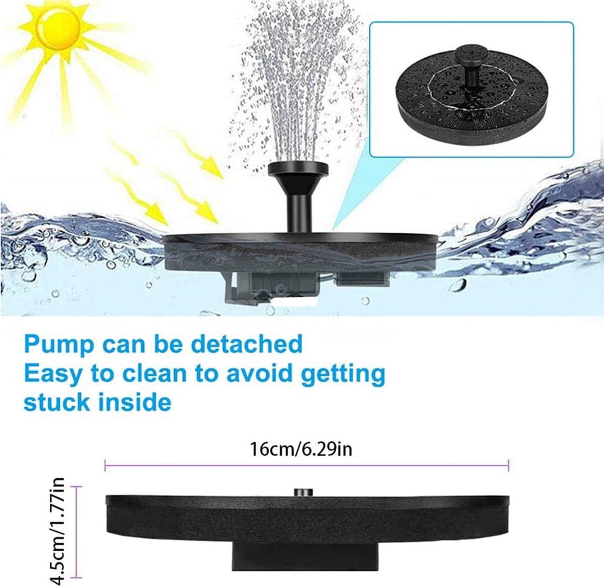 Zonne Fonteinpomp 1.4W – Solar Vijverpomp op Zonne-Energie – Tuin Fontein voor Vogelbad, Vijver en Waterornament thumbnail 3