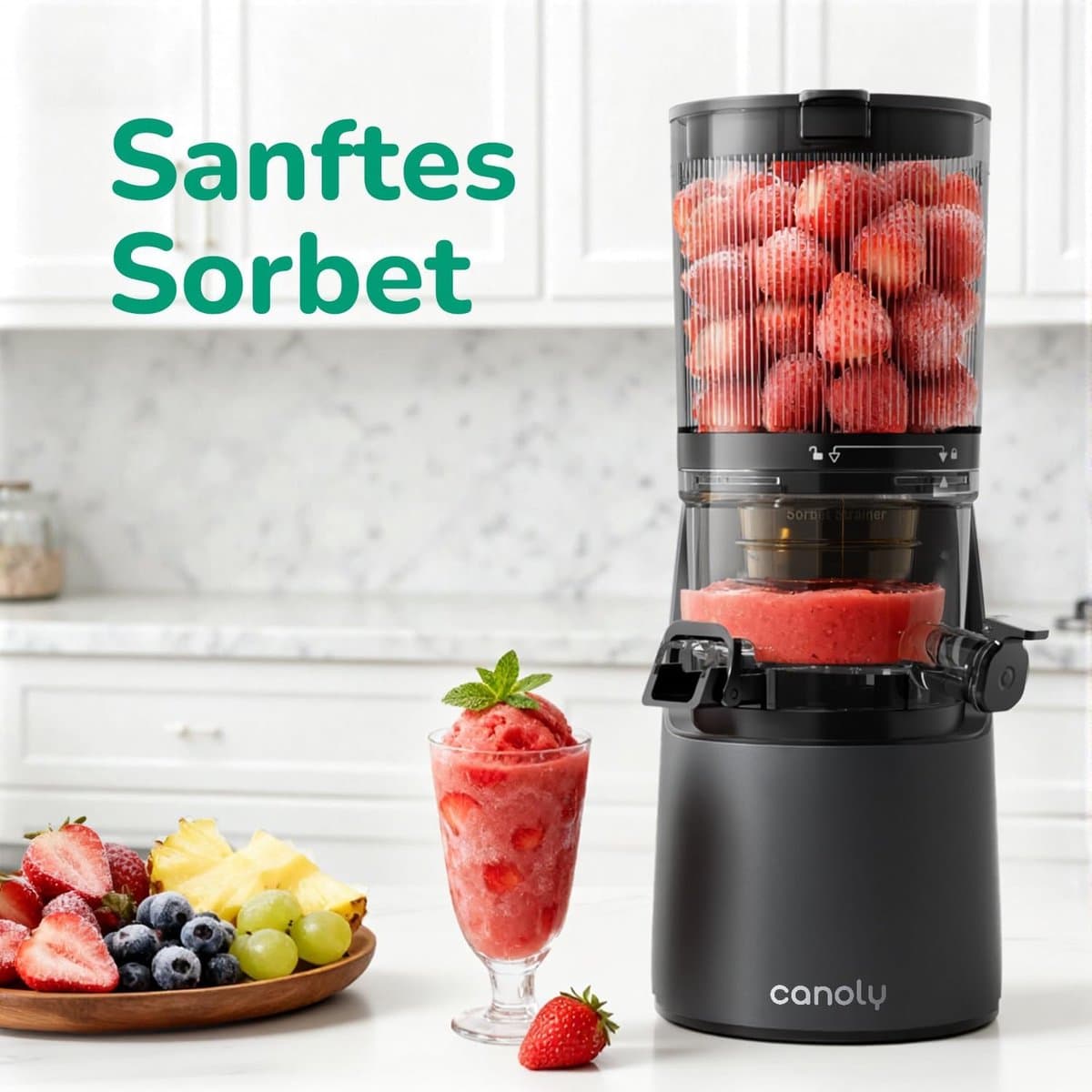 OLOEY De Canoly slowjuicer heeft een inhoud van 2,6 liter-een grote vulopening van 150 mm en een 3-in-1 filter-waardoor hij geschikt is voor zowel sap als notenmelk-Hij beschikt ook over een automatische hakfunctie en een koudpersfunctie thumbnail 2
