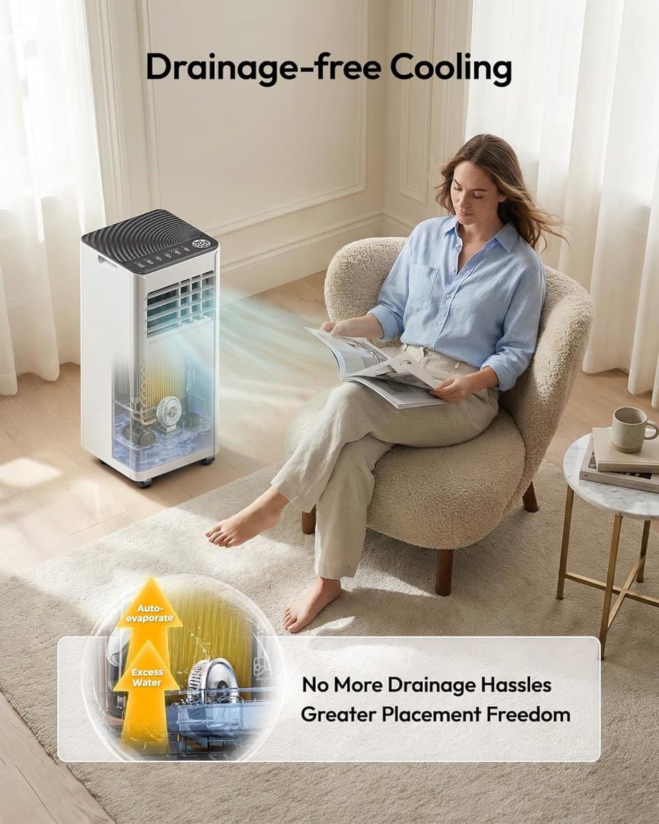 Mobiele airco 10000 BTU draagbaar met afstandsbediening, ontvochtiger en 24-uurs timer thumbnail 7