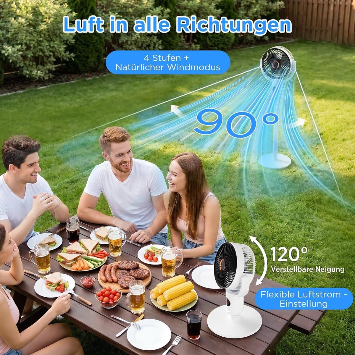 OLOEY Lepwings Fluisterstille 2-in-1 Tafel- Staande Ventilator met Afstandsbediening - 10400 mAh Accu - USB-C Oplaadbaar - 90° Oscillatie & 120° Kantelbaar - Ideaal voor Slaapkamer- Kantoor & Camping thumbnail 6