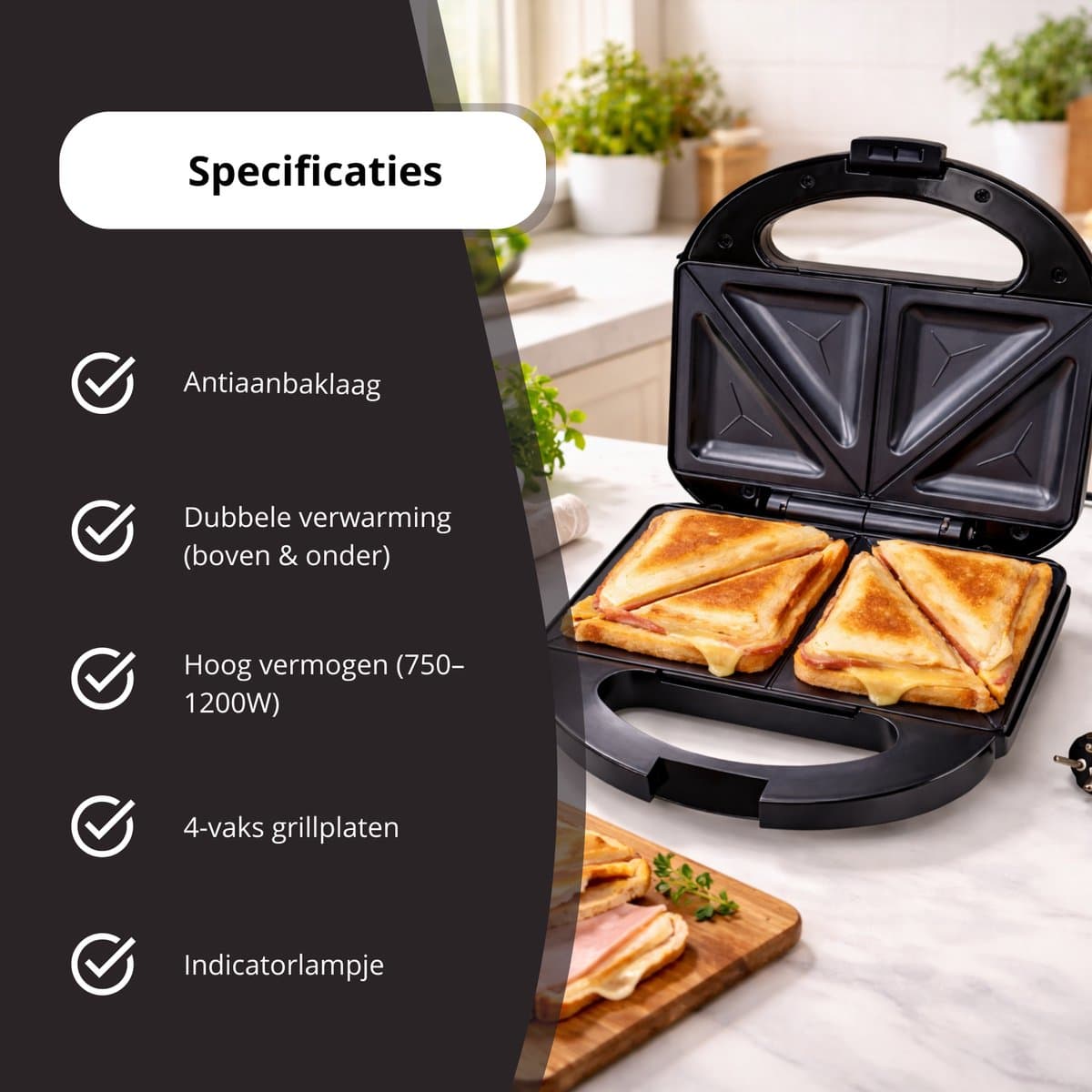 Monii Tosti Apparaat – Inclusief Diverse Opzetstukken – PFAS Vrij – Panini Grill – Contactgrill -Grill Ijzer – Tosti Ijzer – 2 Tosti’s thumbnail 4