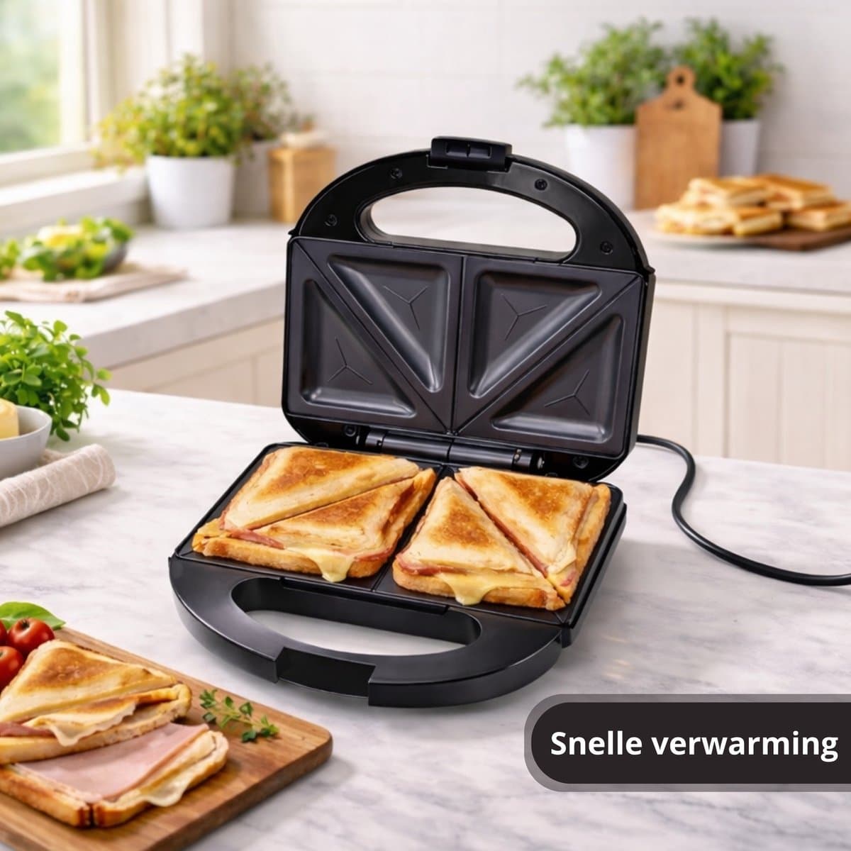 Monii Tosti Apparaat – Inclusief Diverse Opzetstukken – PFAS Vrij – Panini Grill – Contactgrill -Grill Ijzer – Tosti Ijzer – 2 Tosti’s thumbnail 7